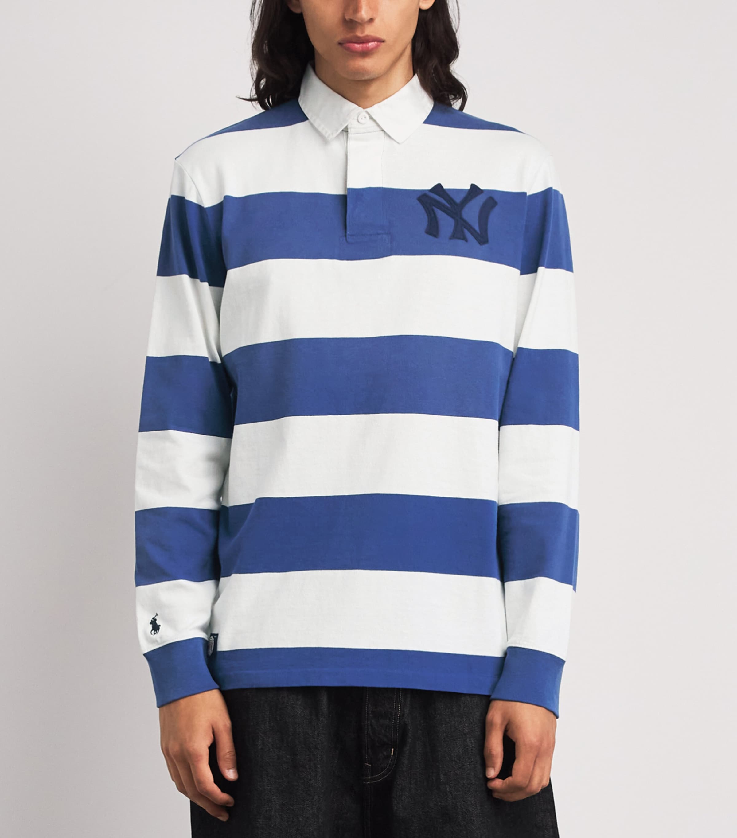 Polo Ralph Lauren Mens x Yankees Cotton Stripe Rugby Polo Shirt Annpls Blu/dkwsh Wht Image 4