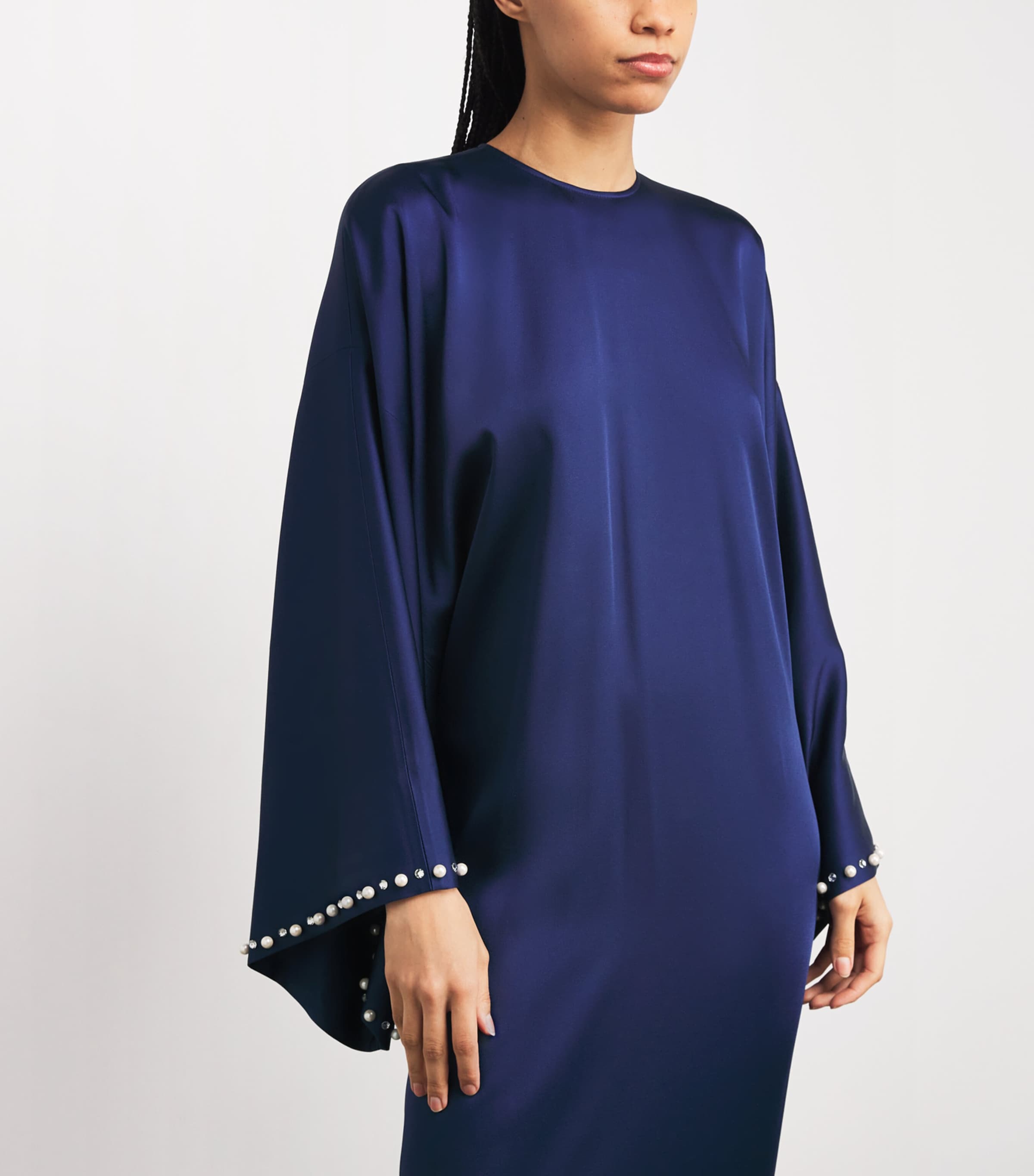 Satin Faux Pearl-Detail Maxi Dress 4000 NAVY Image 6