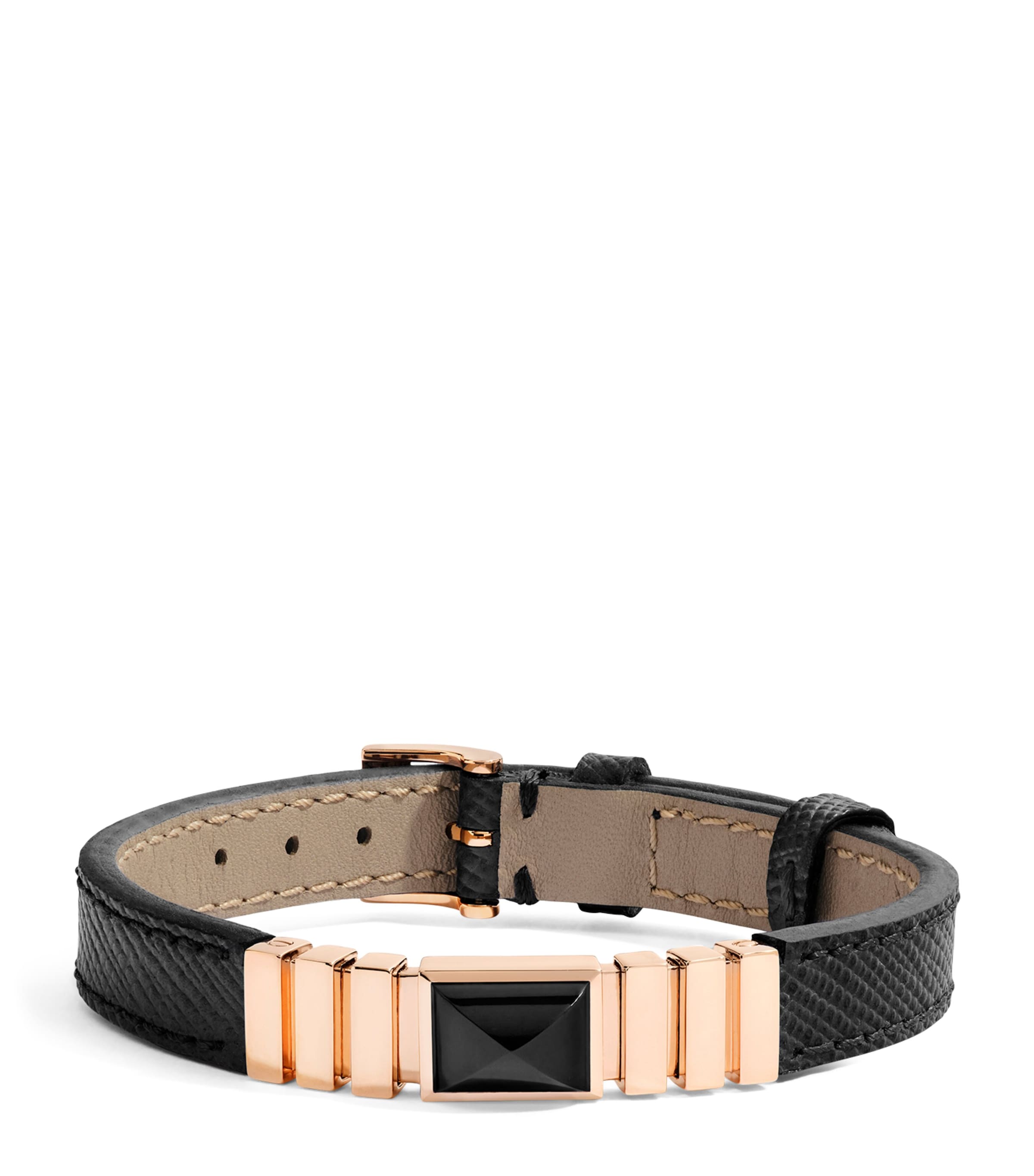 Marli New York Rose Gold And Saffiano Leather Unii Bracelet In Black