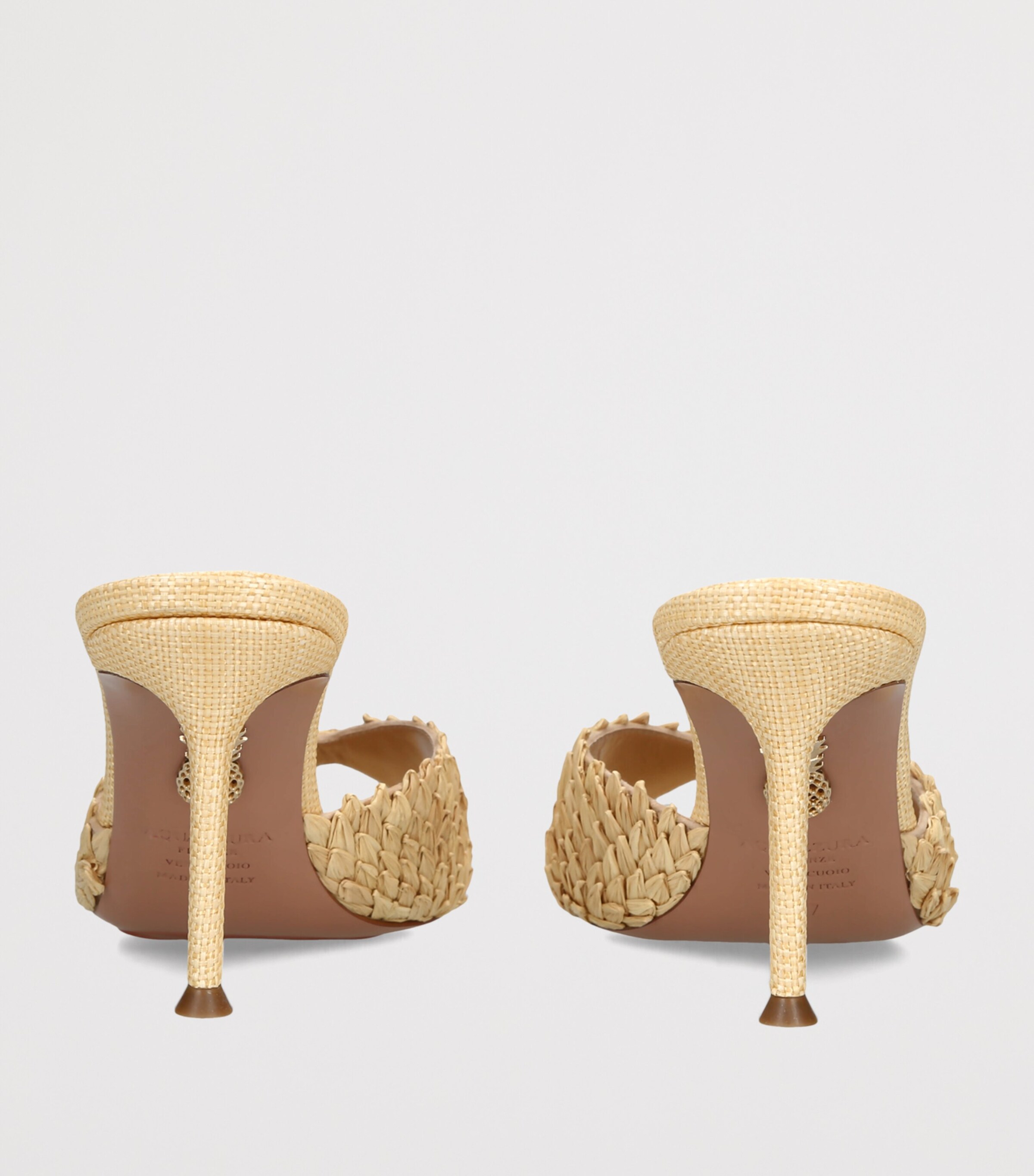 Aquazzura Raffia Rio Flirt Heeled Mules 75 Beige Image 2