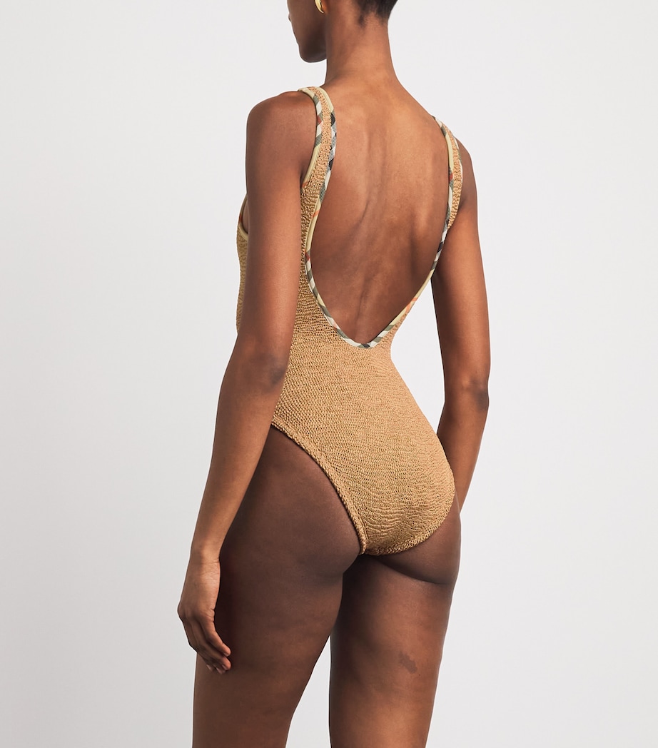 Hunza G Womens x Burberry Check-Trim Faye Swimsuit Metallic Cocoa Image 3