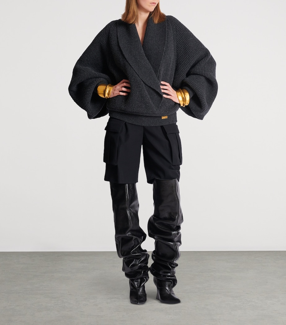 Wool Oversized Wrap Sweater 9DH GRIS CHINE FONCE Image 6