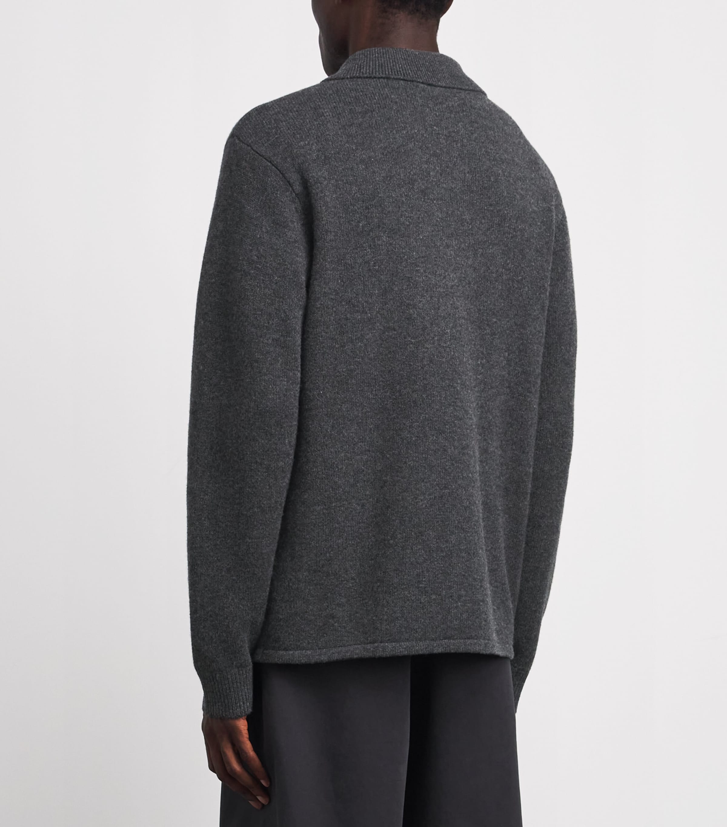 FRAME Mens Wool Collar Cardigan Dkgr Dark Grey Image 5