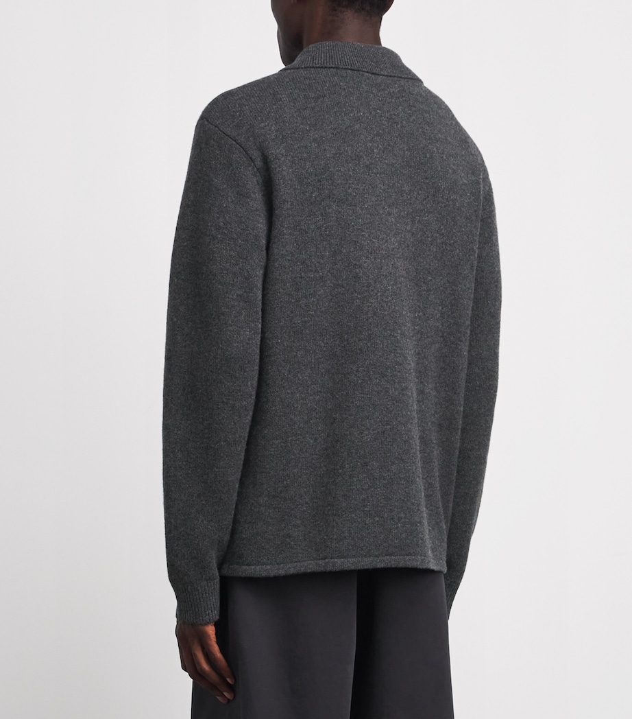 FRAME Mens Wool Collar Cardigan Dkgr Dark Grey Image 5