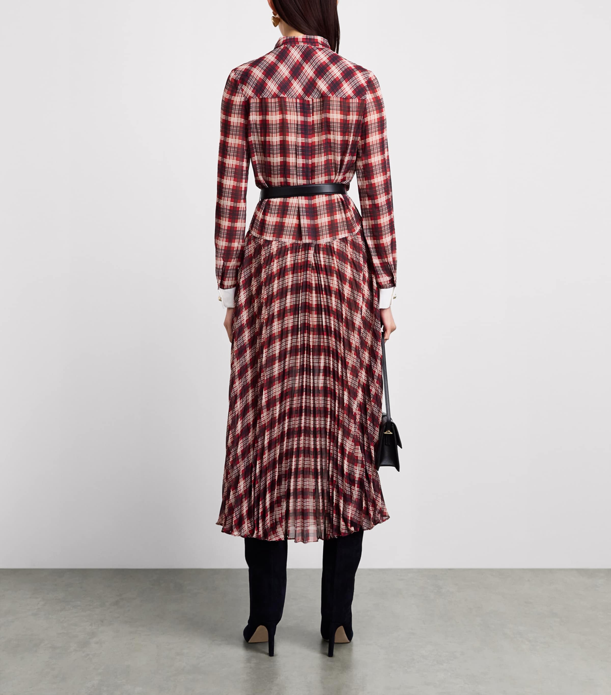 Self-Portrait Womens Chiffon Checked Midi Dress Burgundy Image 4