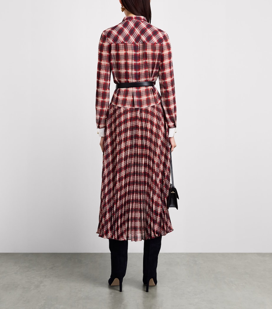 Self-Portrait Womens Chiffon Checked Midi Dress Burgundy Image 4