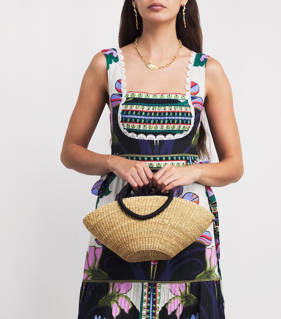 Mini Straw Lune Tote Bag NATRAL BLACK BLACK B Image 2