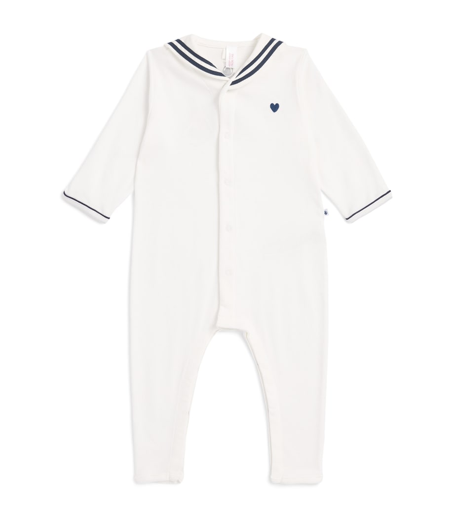 Petit Bateau Cotton Collared Playsuit (1-24 Months) Marshmallow Image 1