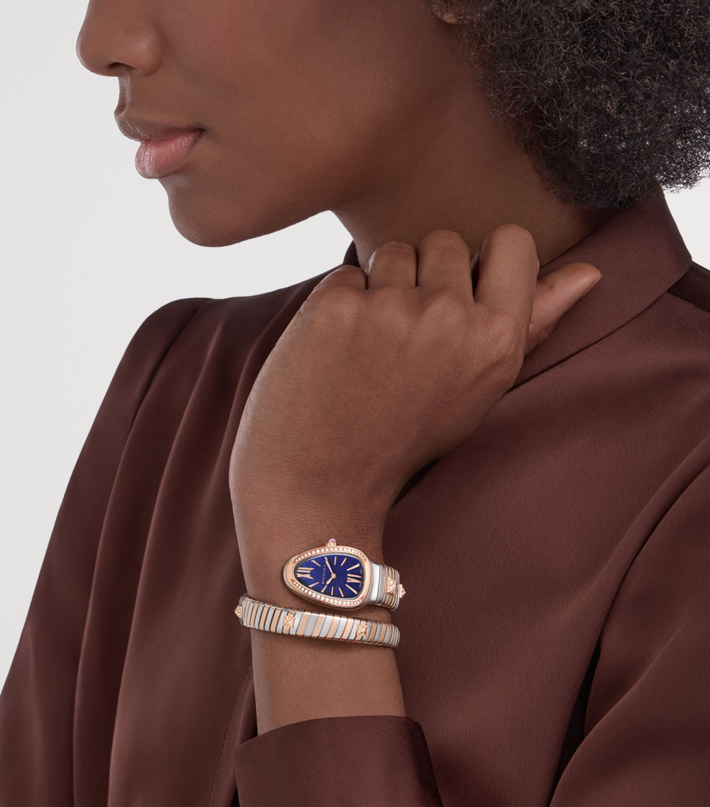 Bvlgari Small Rose Gold, Stainless Steel and Diamond Serpenti Tubogas Studs Watch 35mm Stones Image 4