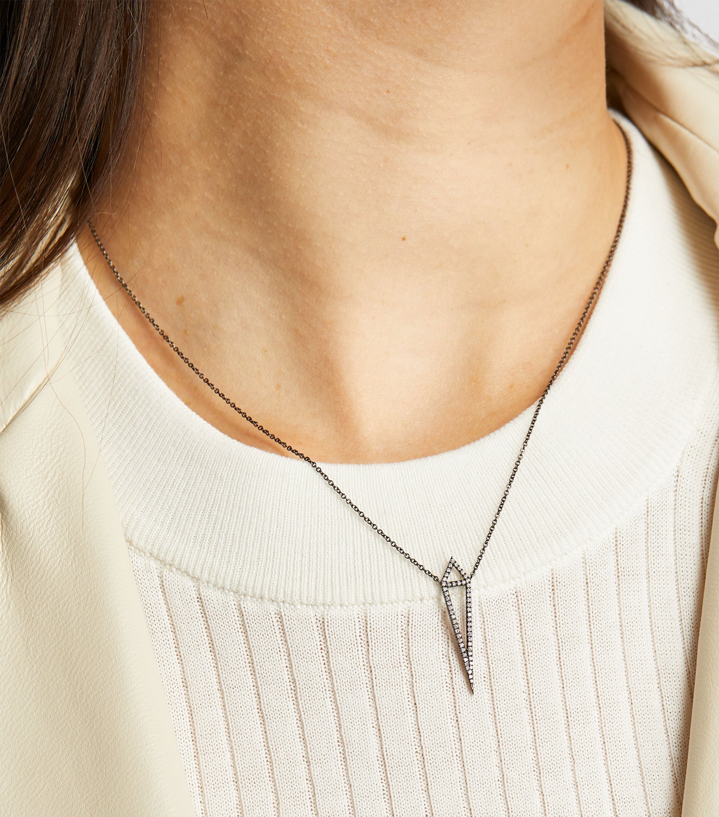 Blackened White Gold and Diamond Dagger Necklace BLACK GOLD Image 3