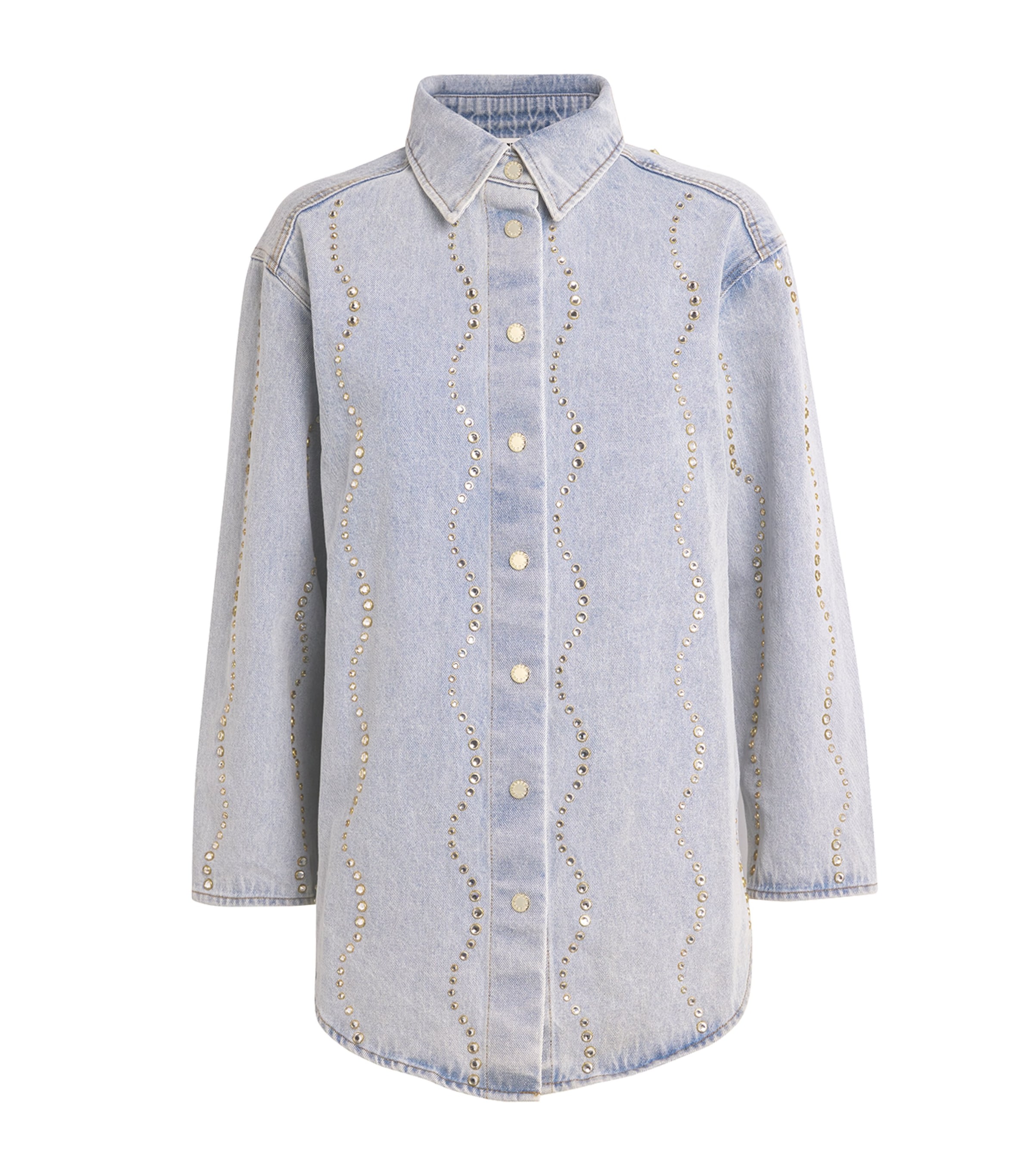 Sandro Embellished Denim Shirt In Gold