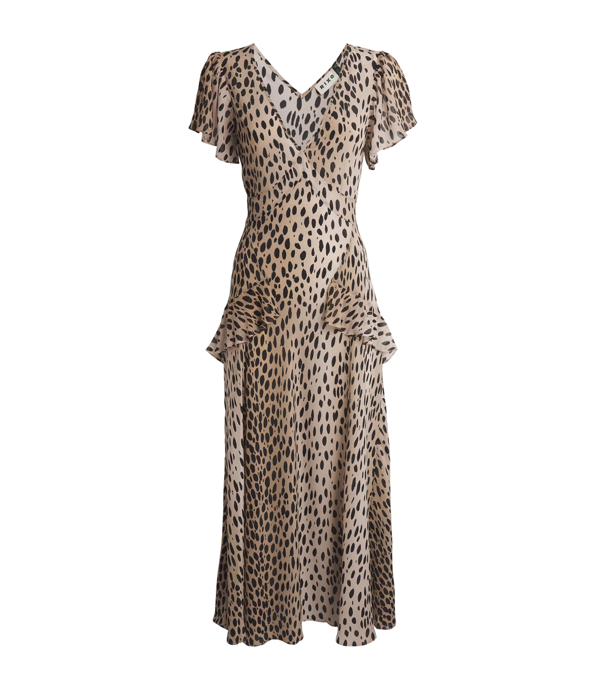 Silk Leopard Evie Midi Dress ANTELOPE SPOT BLACK Image 1