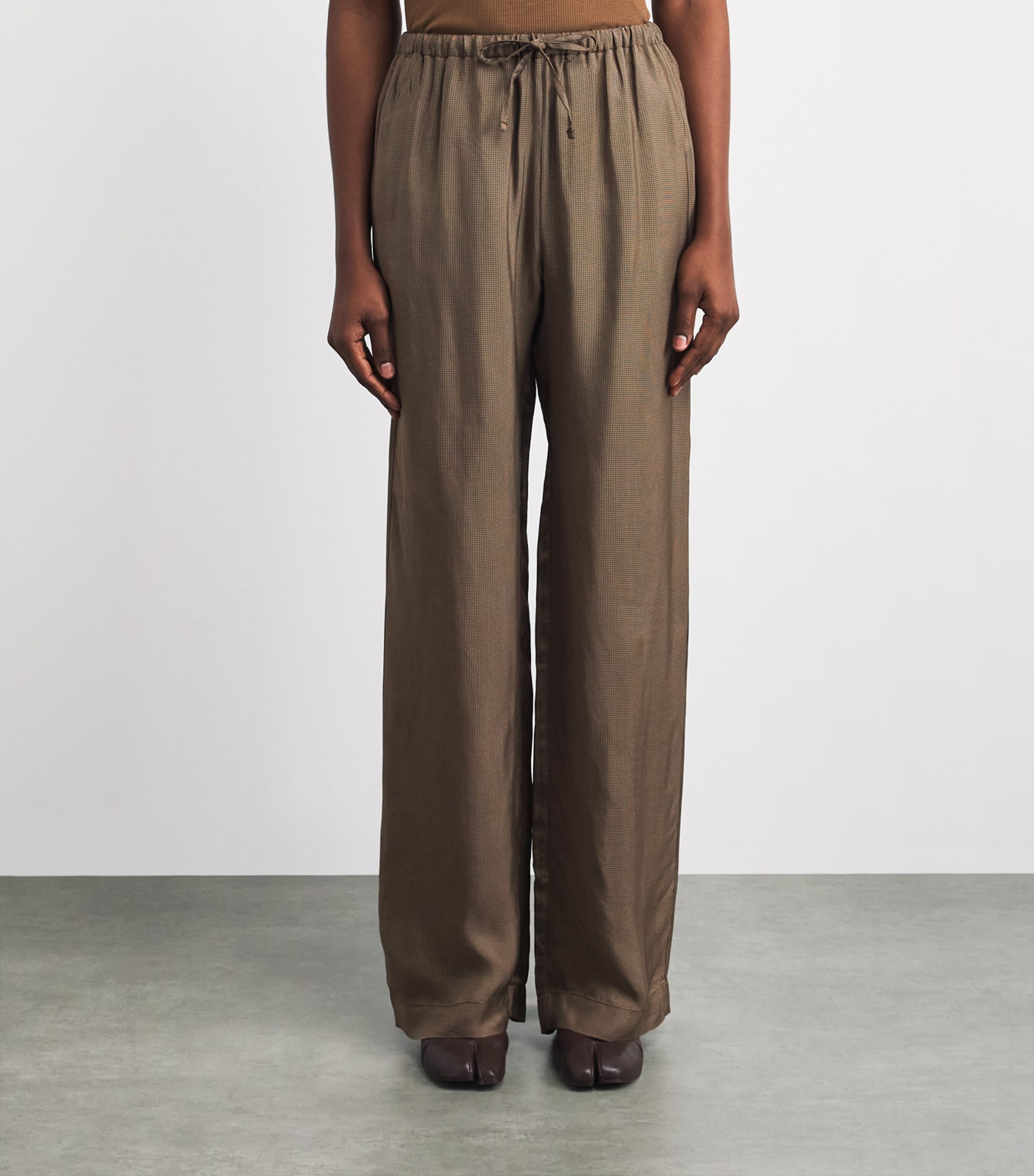 Róhe Womens Check Drawstring Trousers Brwn Min Ch Image 4