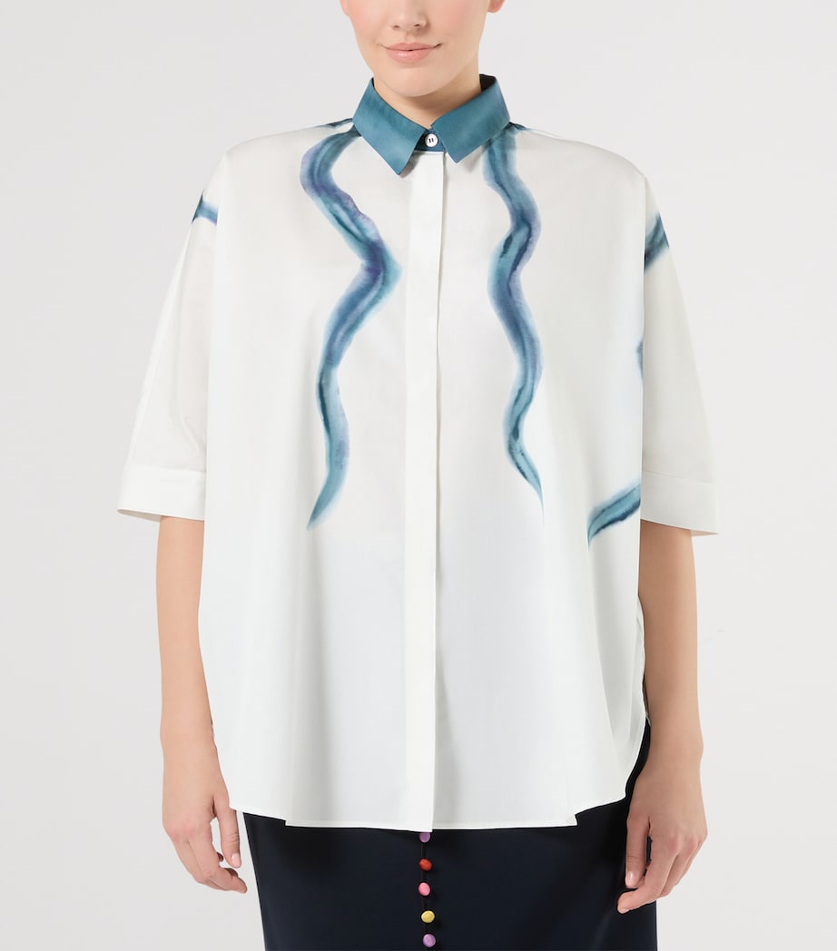 Marina Rinaldi Womens Cotton Printed Short-Sleeve Shirt Ice Image 3