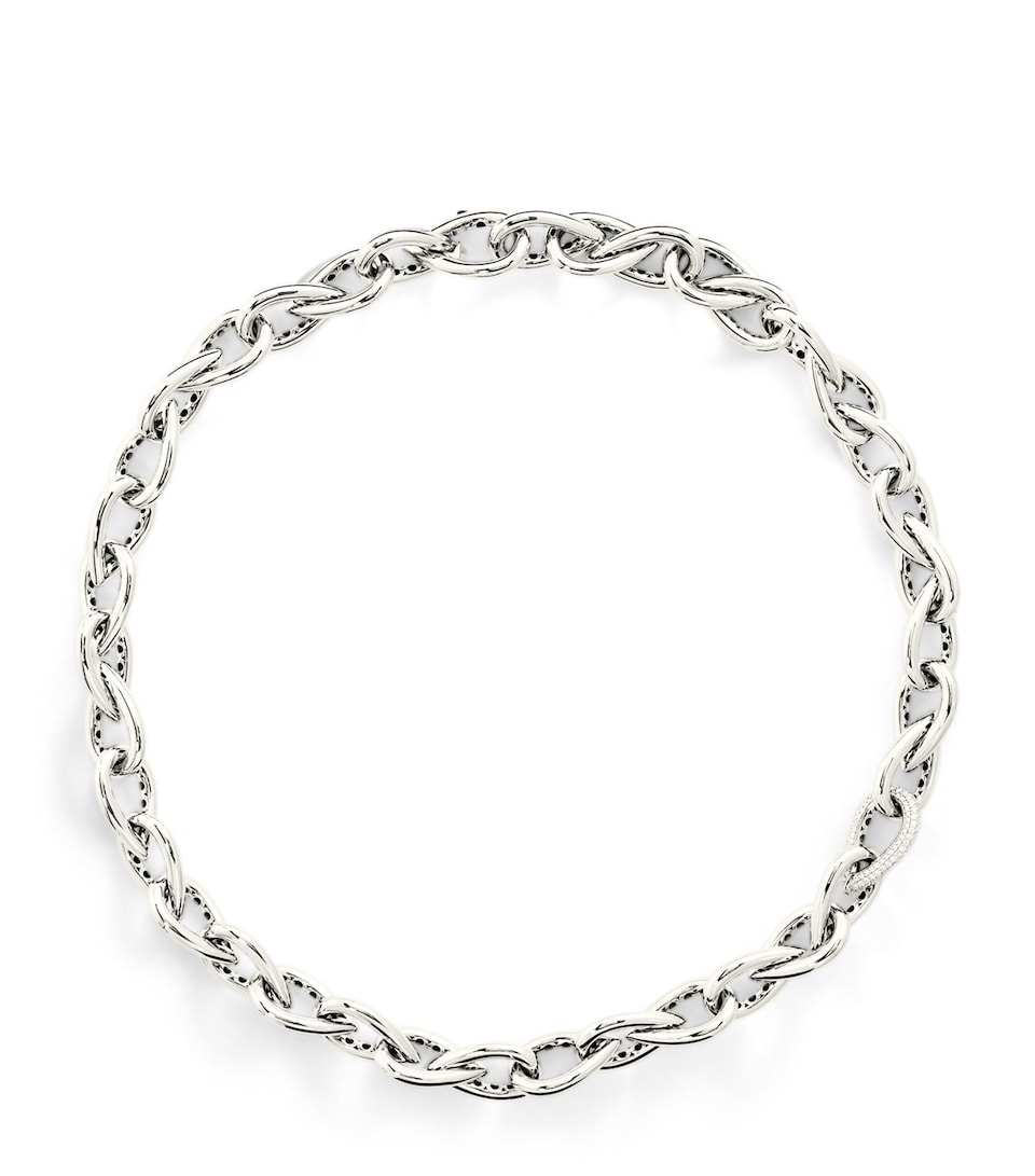 White Gold and Diamond Drop Links Chain Necklace