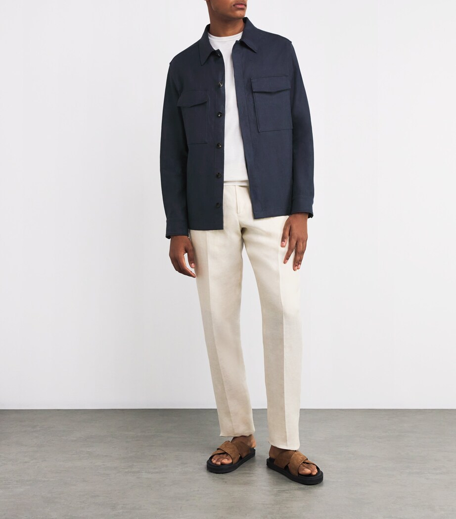 Agnona Mens Linen Concealed-Placket Overshirt Navy Image 2