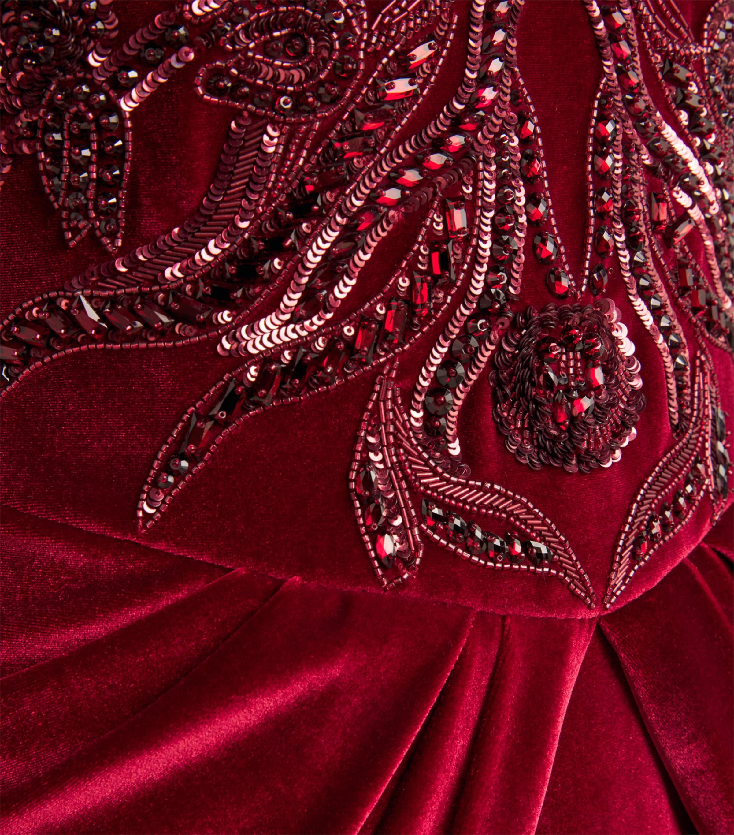 Pamella Roland Womens Velvet Bead and Sequin Strapless Gown Scarlet Image 5