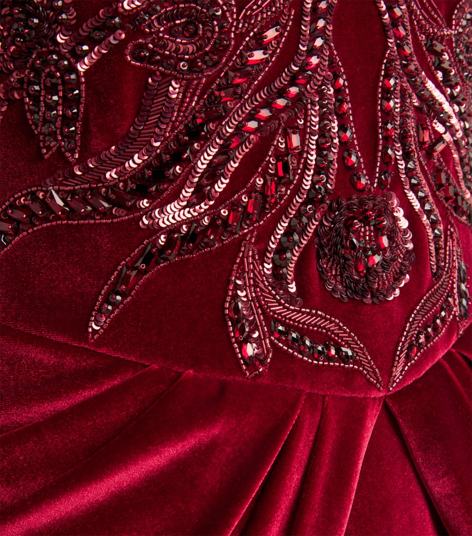 Pamella Roland Womens Velvet Bead and Sequin Strapless Gown Scarlet Image 5