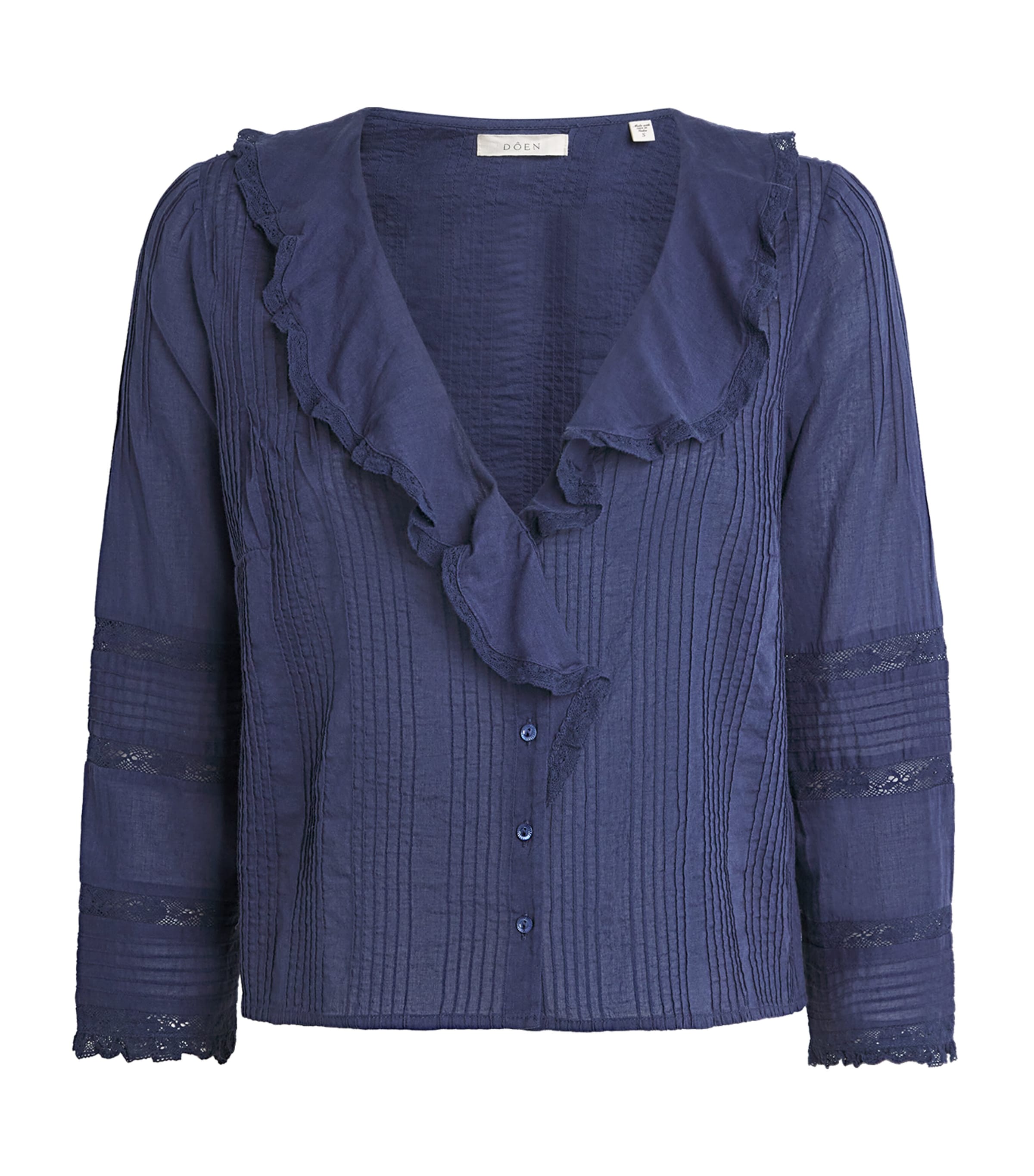 DÔEN Womens Organic Cotton Lace-Trim Huguette Blouse Adriatic Image 1