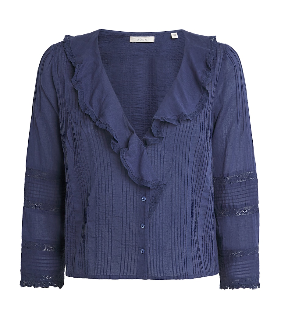 DÔEN Womens Organic Cotton Lace-Trim Huguette Blouse Adriatic Image 1