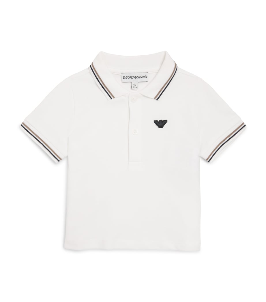 Emporio Armani Kids Stretch-Cotton Logo Polo Shirt (6-36 Months) Off White Image 1