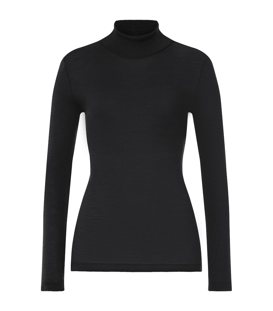 Hanro Womens Wool-Silk Funnel-Neck Top Phantom Image 1