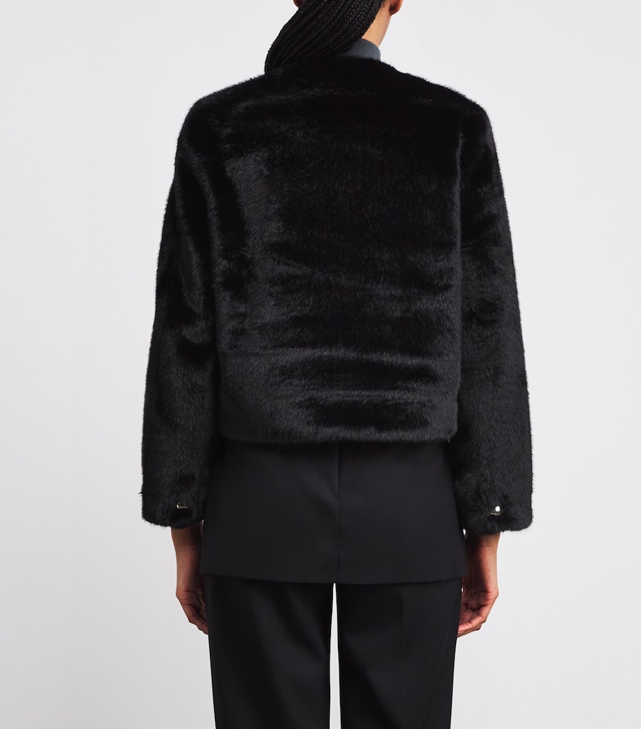 Faux Fur Cropped Jacket BLACK Image 4