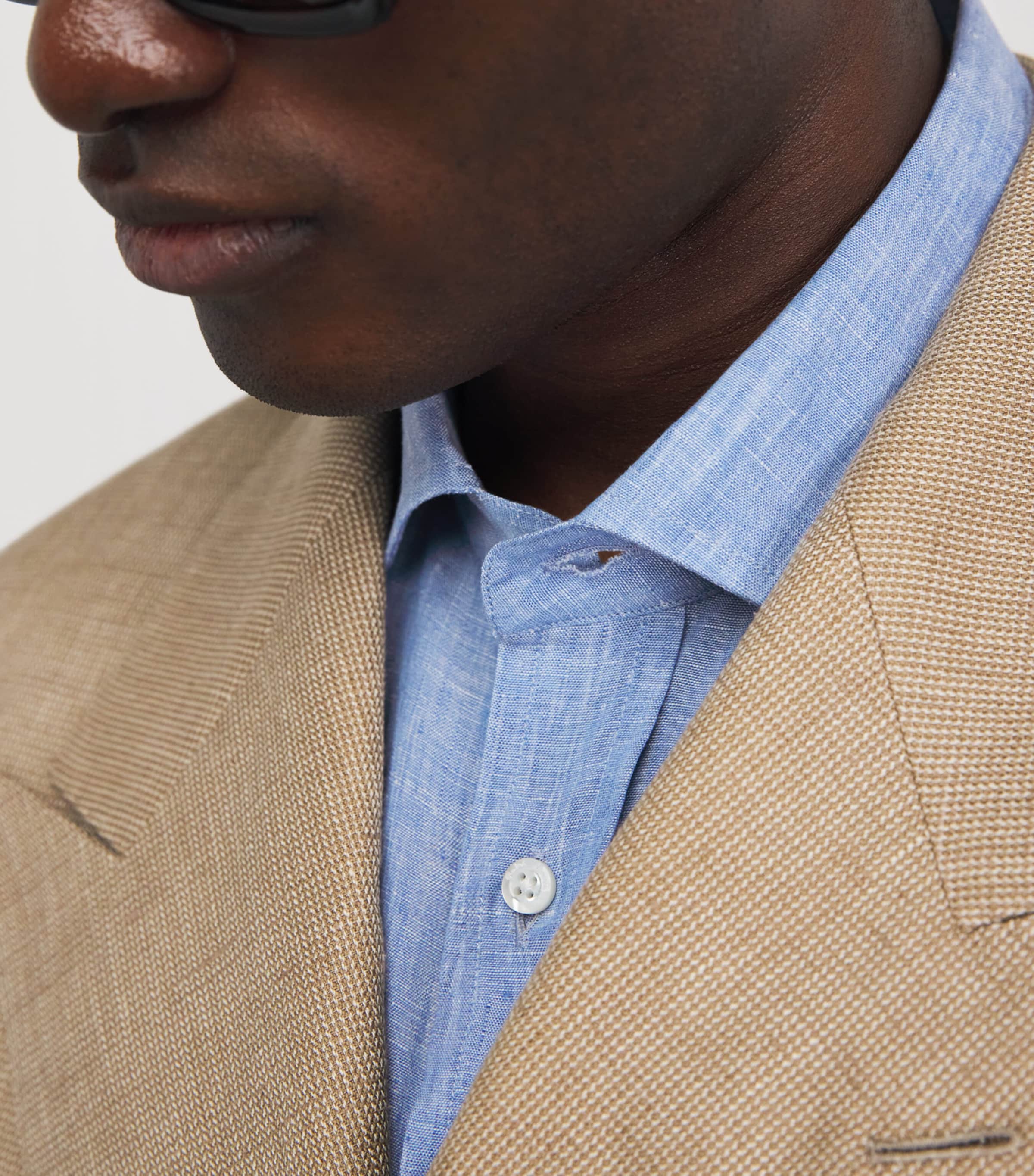 Ralph Lauren Purple Label Mens Linen Chambray Shirt Infinity Blue Image 3