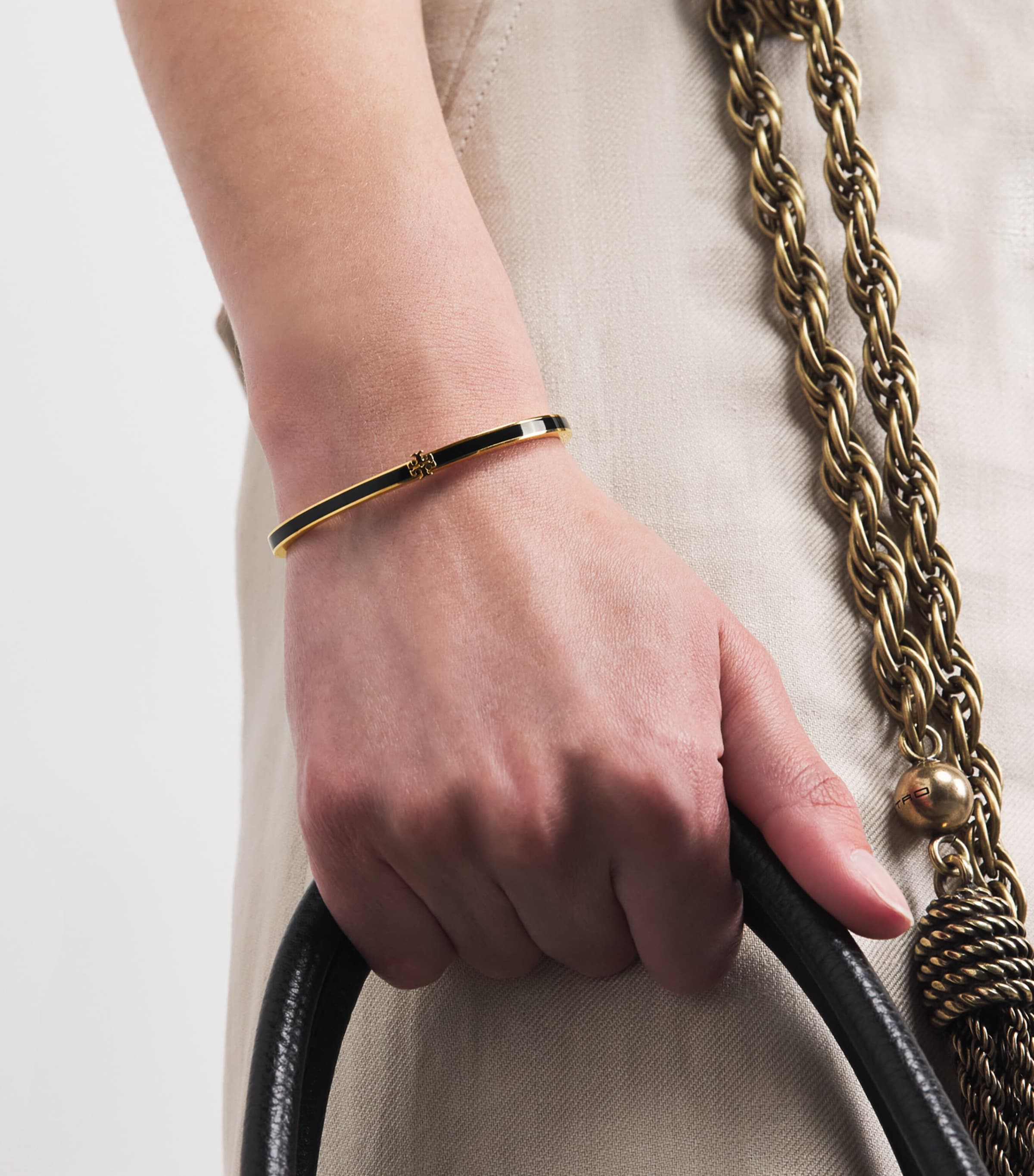 Tory Burch Gold-Plated Enamel Thin Icon Bangle Tory Gold / Blck Image 2