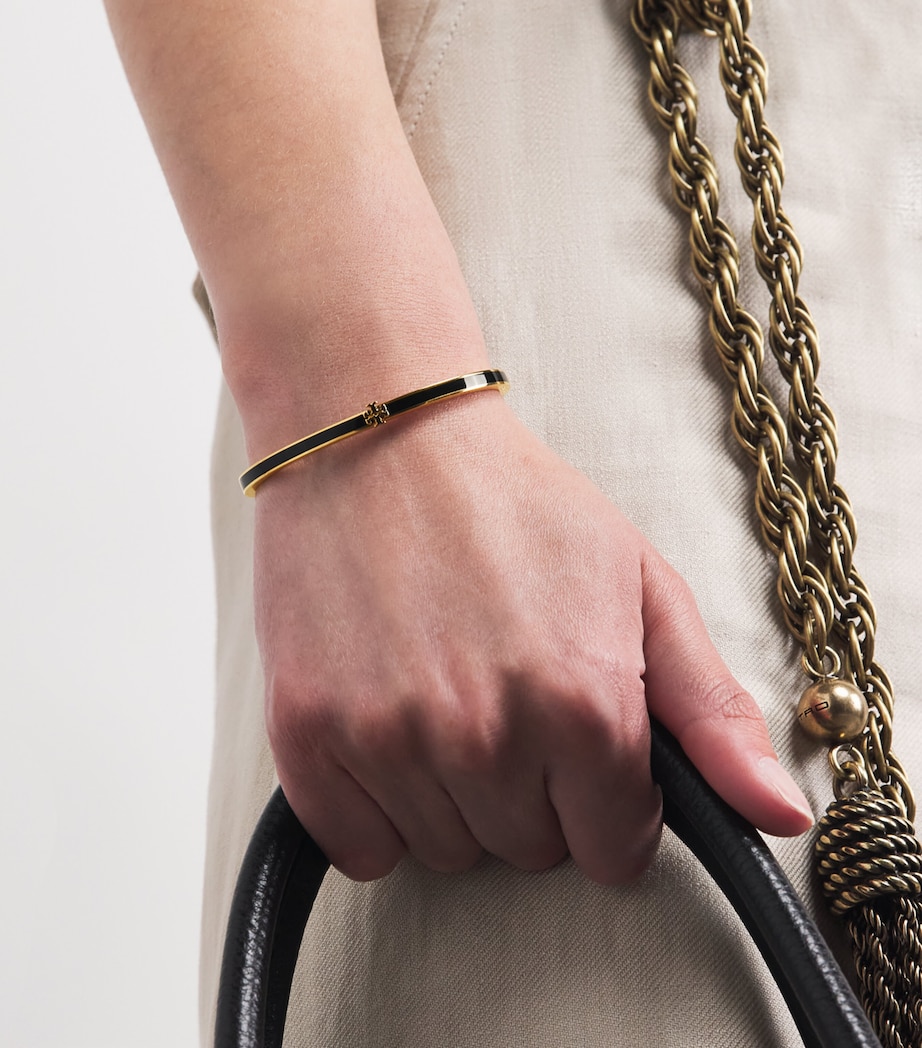 Tory Burch Gold-Plated Enamel Thin Icon Bangle Tory Gold / Blck Image 2
