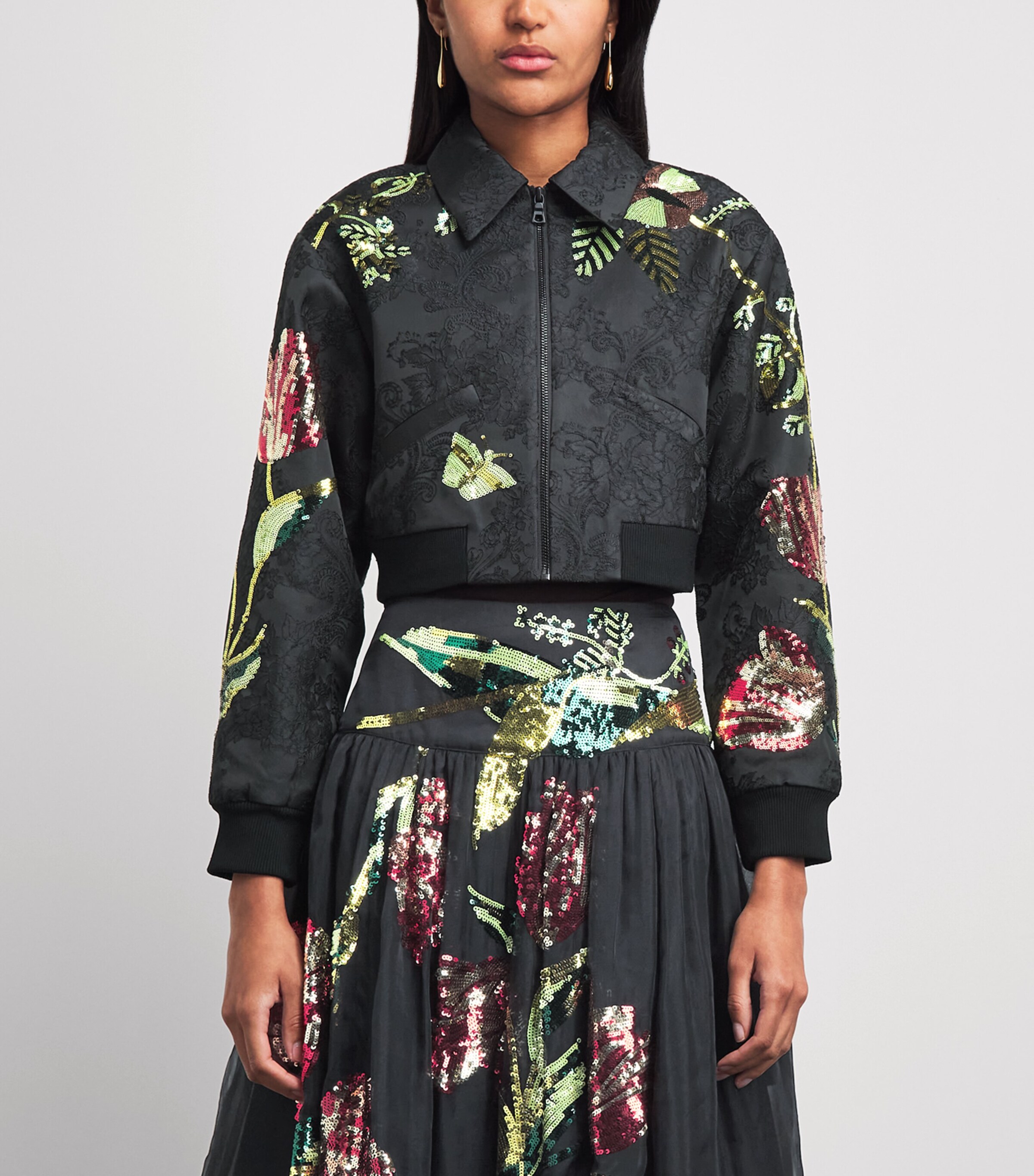 Alice+Olivia Womens Embellished Edmond Varsity Jacket Soft Tulip Blck Image 4