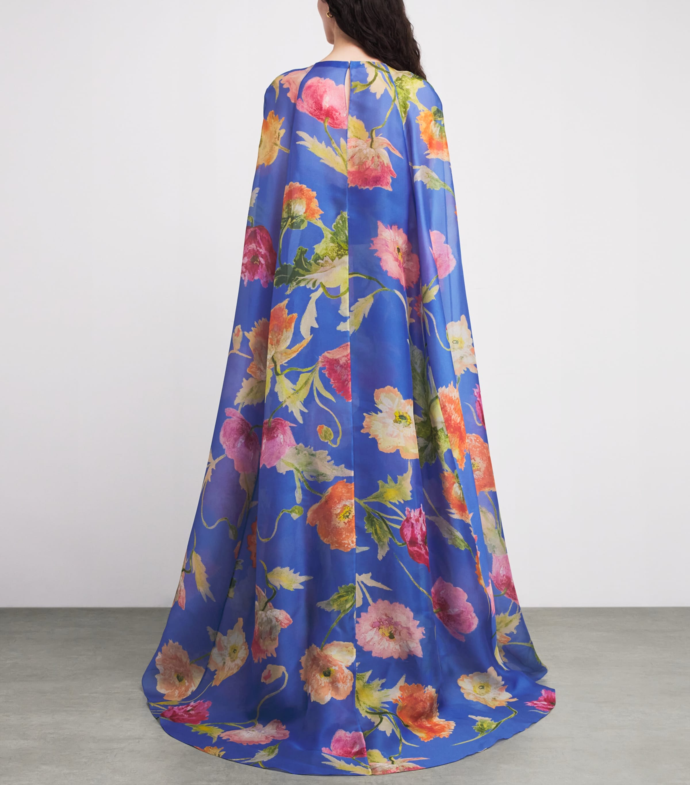 Carolina Herrera Womens Silk Organza Floral Cape Gown Bluebell Multi Image 3
