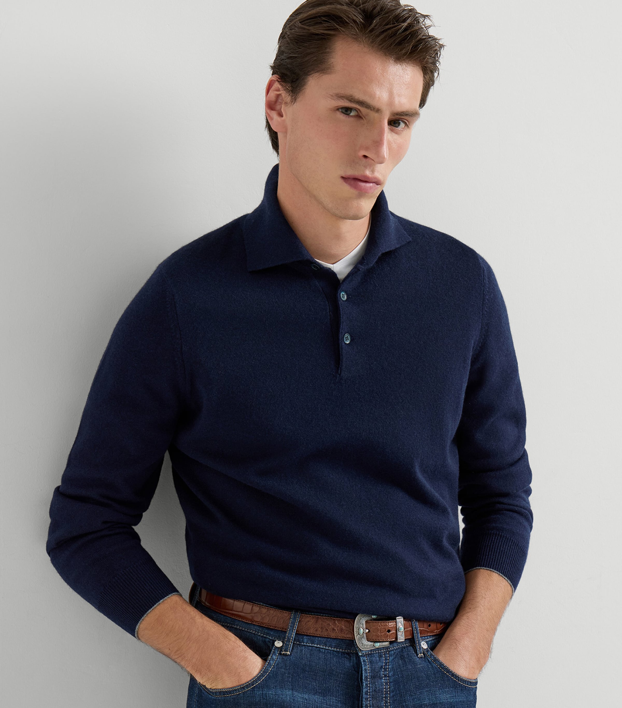 Brunello Cucinelli Mens Cashmere Polo Sweater Image 3