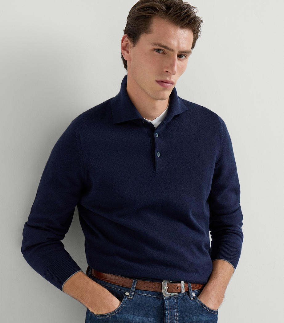 Brunello Cucinelli Mens Cashmere Polo Sweater Image 3