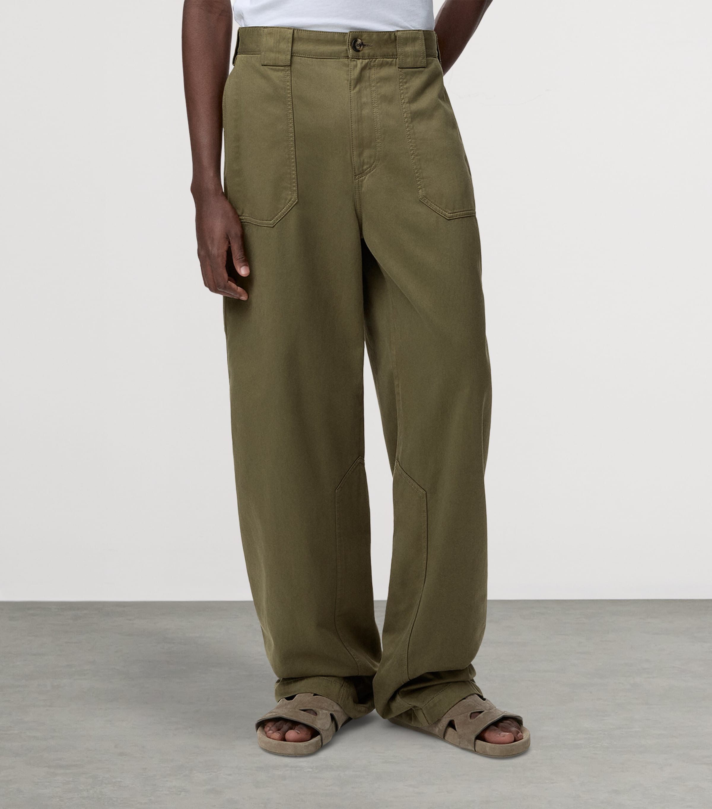 LOEWE Mens x Paula's Ibiza Cotton Straight Trousers Khaki Green Image 3
