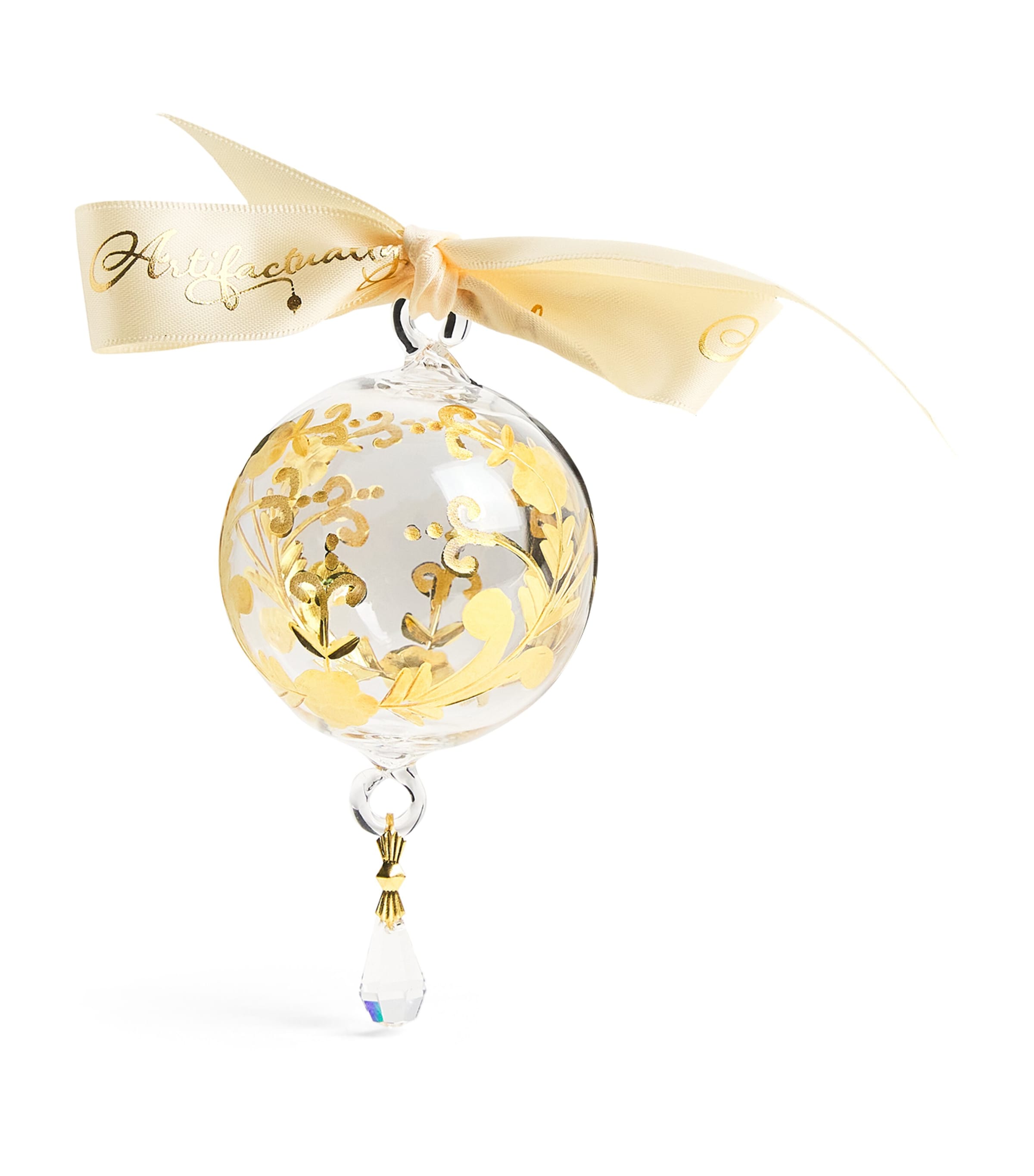 Artifactually Glass Painted Lyre Bauble In Gold