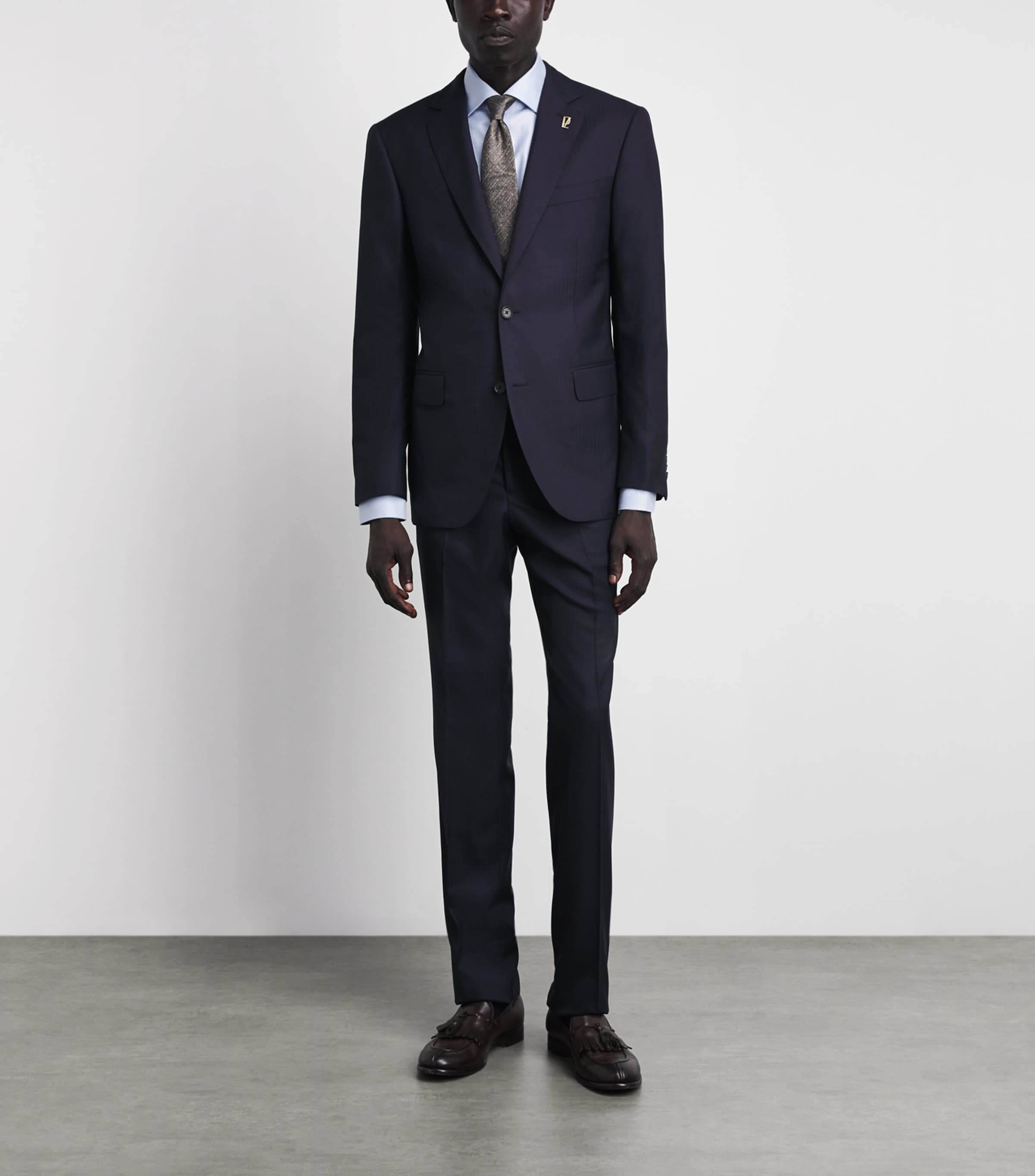 Canali Mens Cotton Micro-Pattern Shirt Blue Image 2