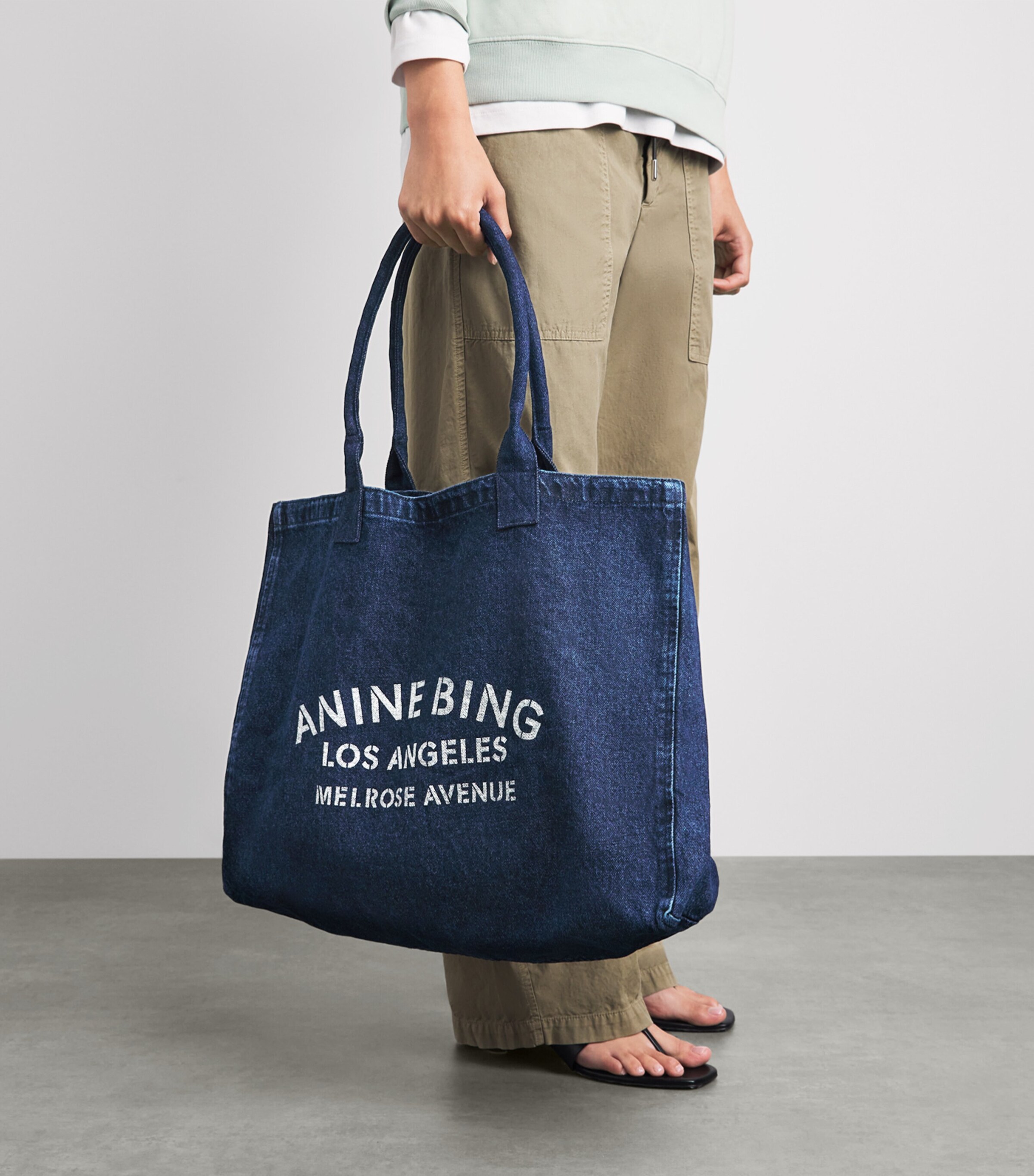 ANINE BING Denim Leo Tote Bag Dark Blue Image 4