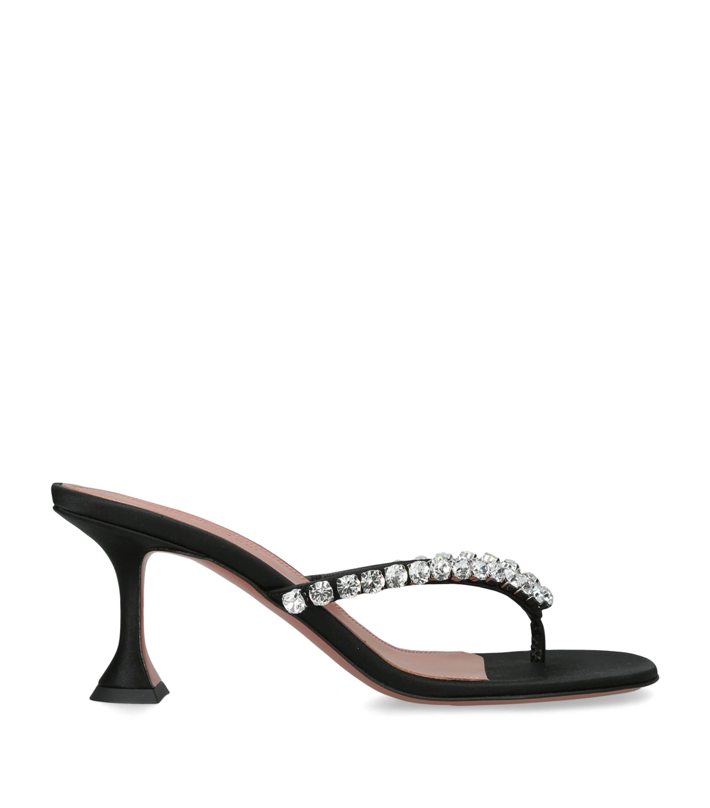 Amina Muaddi Satin Crystal-Embellished Gigi Heeled Sandals 70 Black Image 1