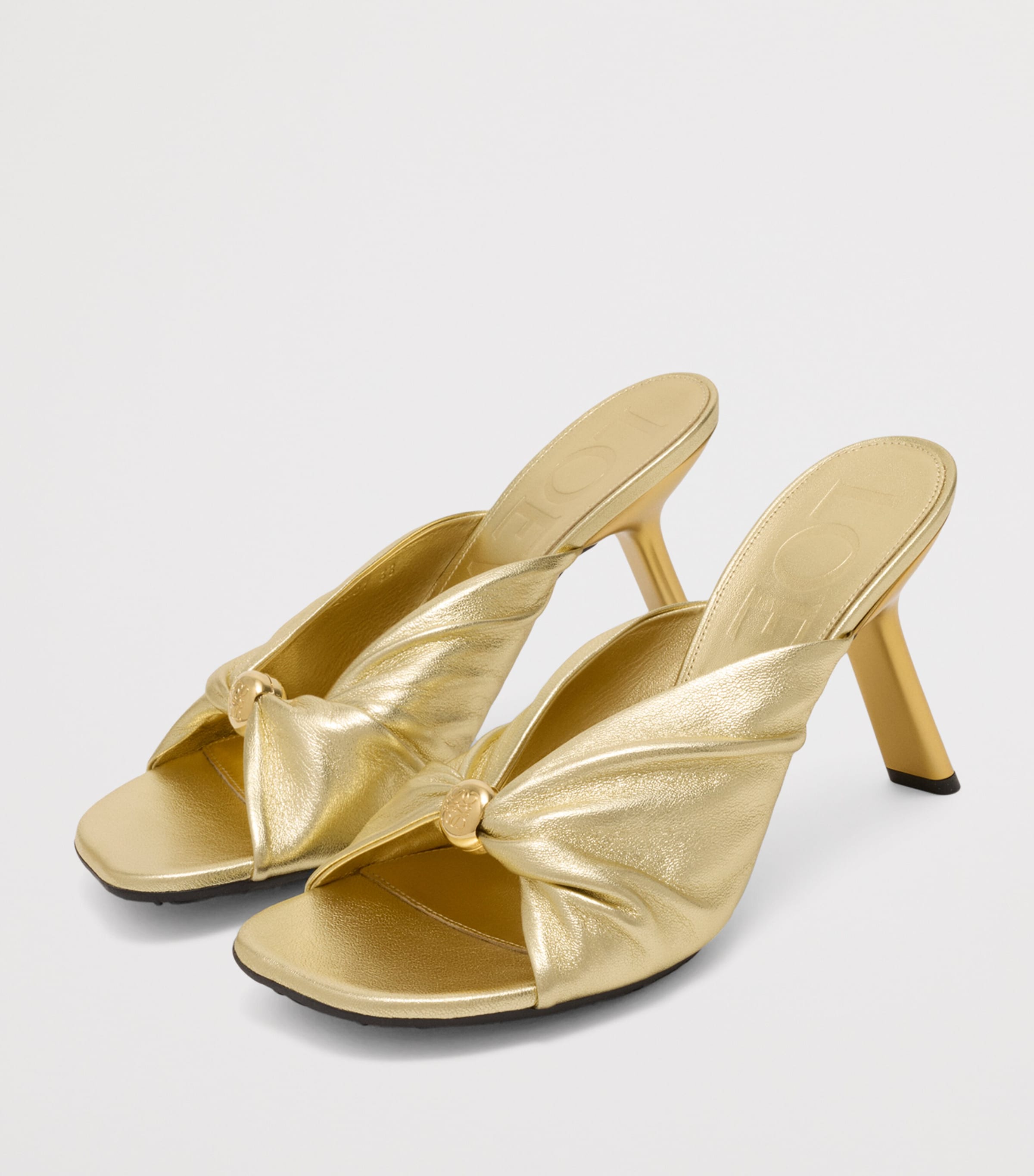 LOEWE x Paula's Ibiza Metallic Leather Pebble Heeled Mules 90 Gold Image 2