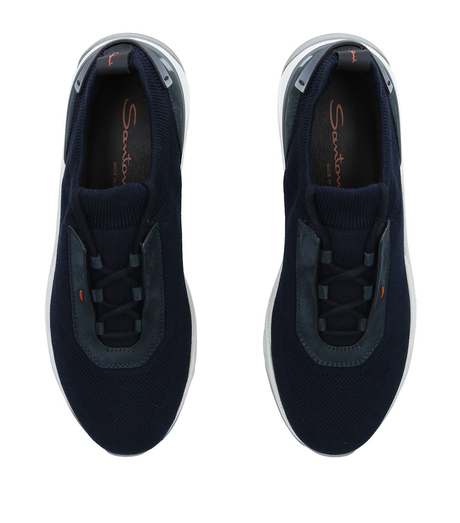 Santoni Leather-Trim Knit Sneakers Navy Image 4