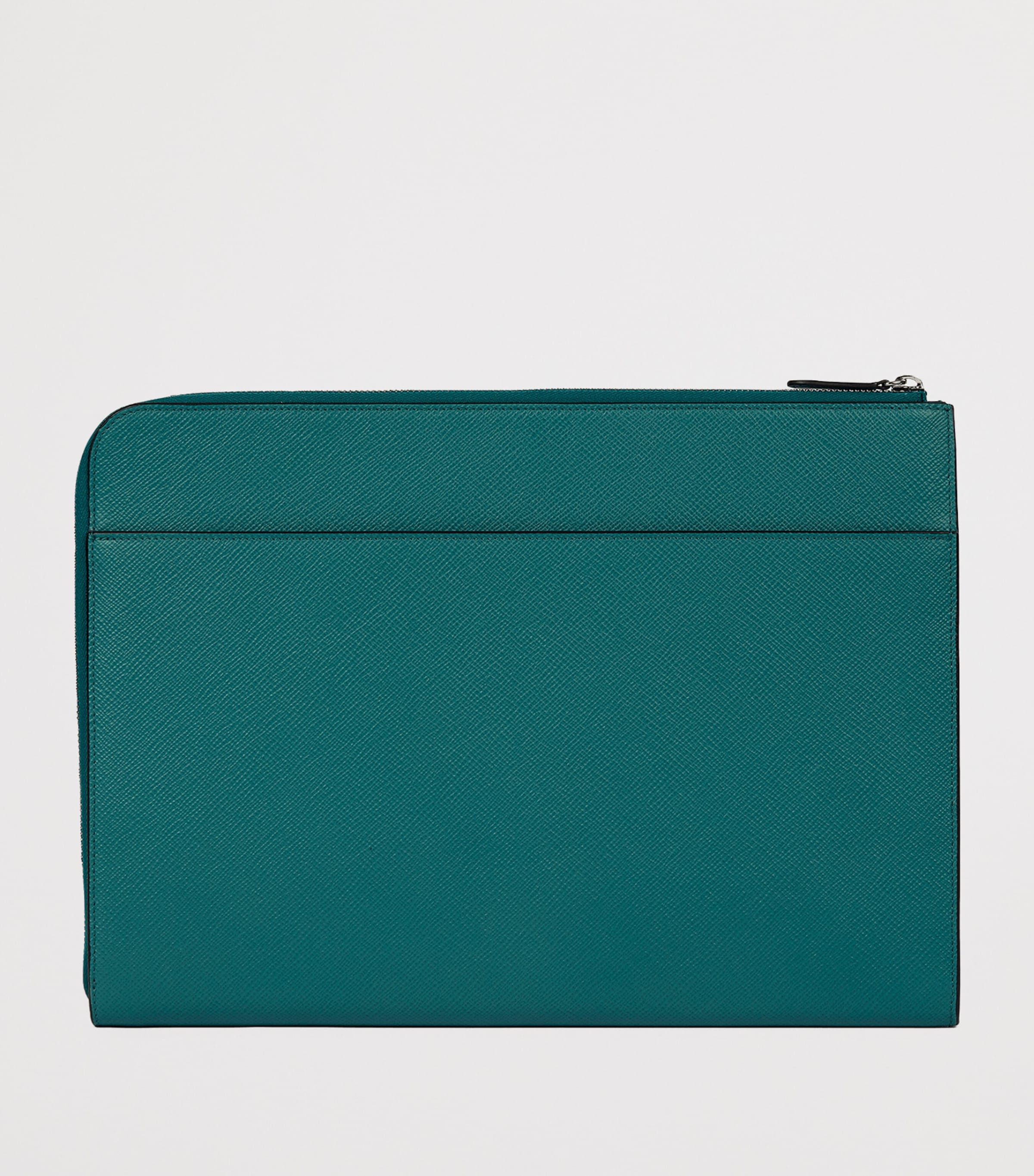 Smythson Small Panama Leather Laptop Case Petrol Image 3