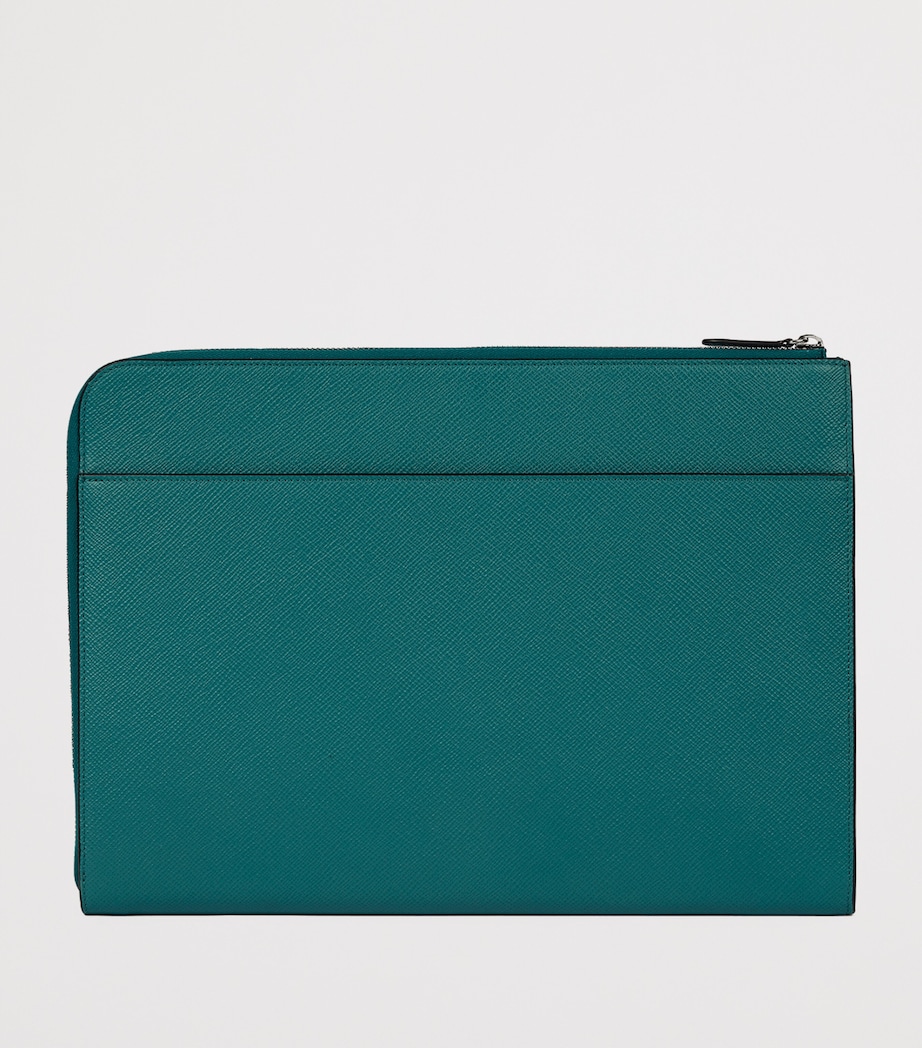 Smythson Small Panama Leather Laptop Case Petrol Image 3