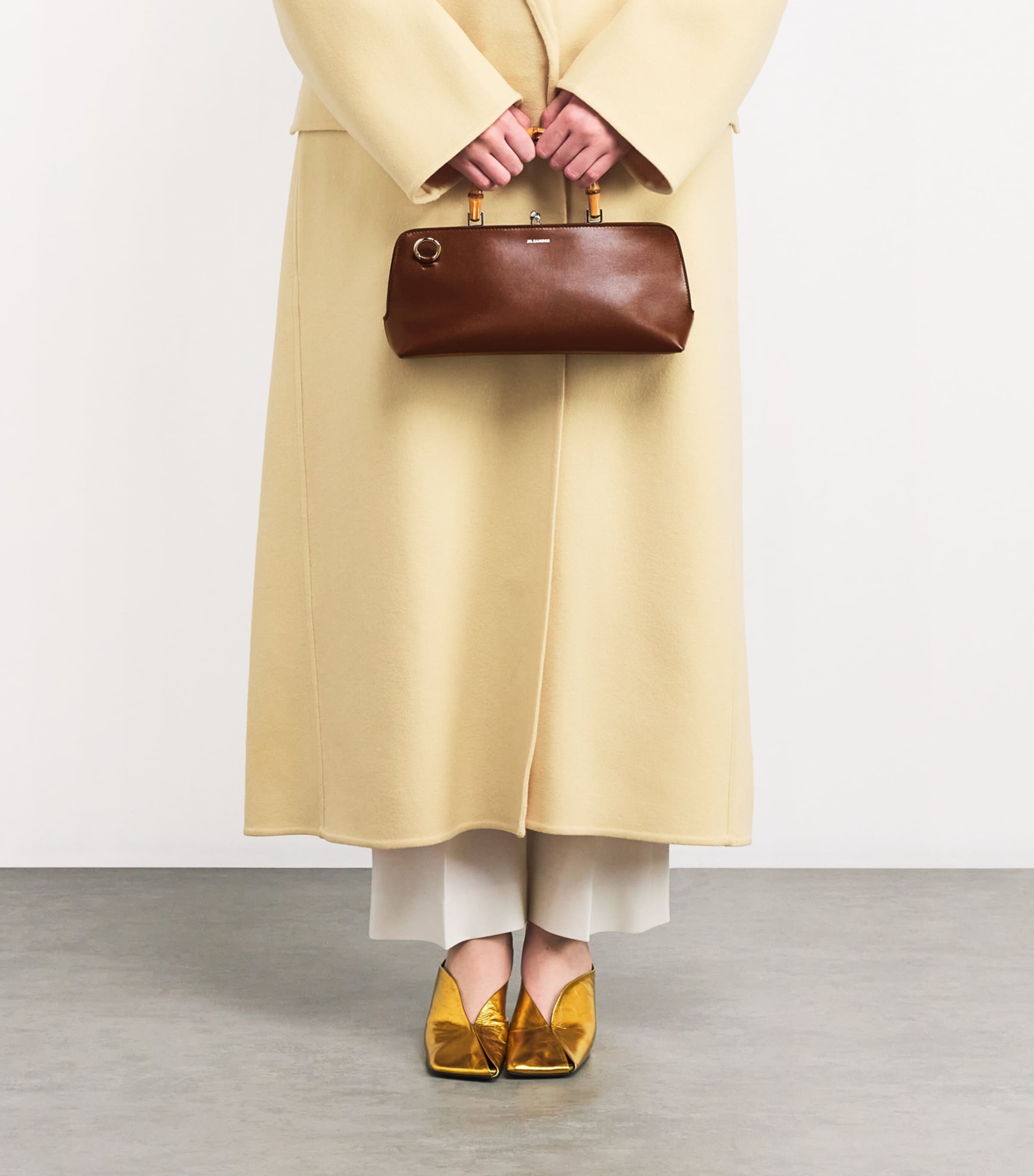 Jil Sander Brown Small Leather Goji Bamboo Top-Handle Bag