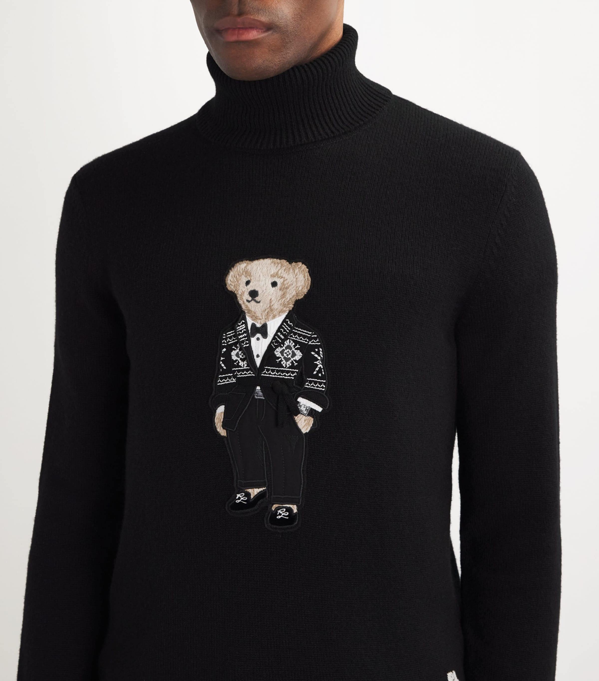 Ralph Lauren Purple Label Black Rollneck Polo Bear Sweater 