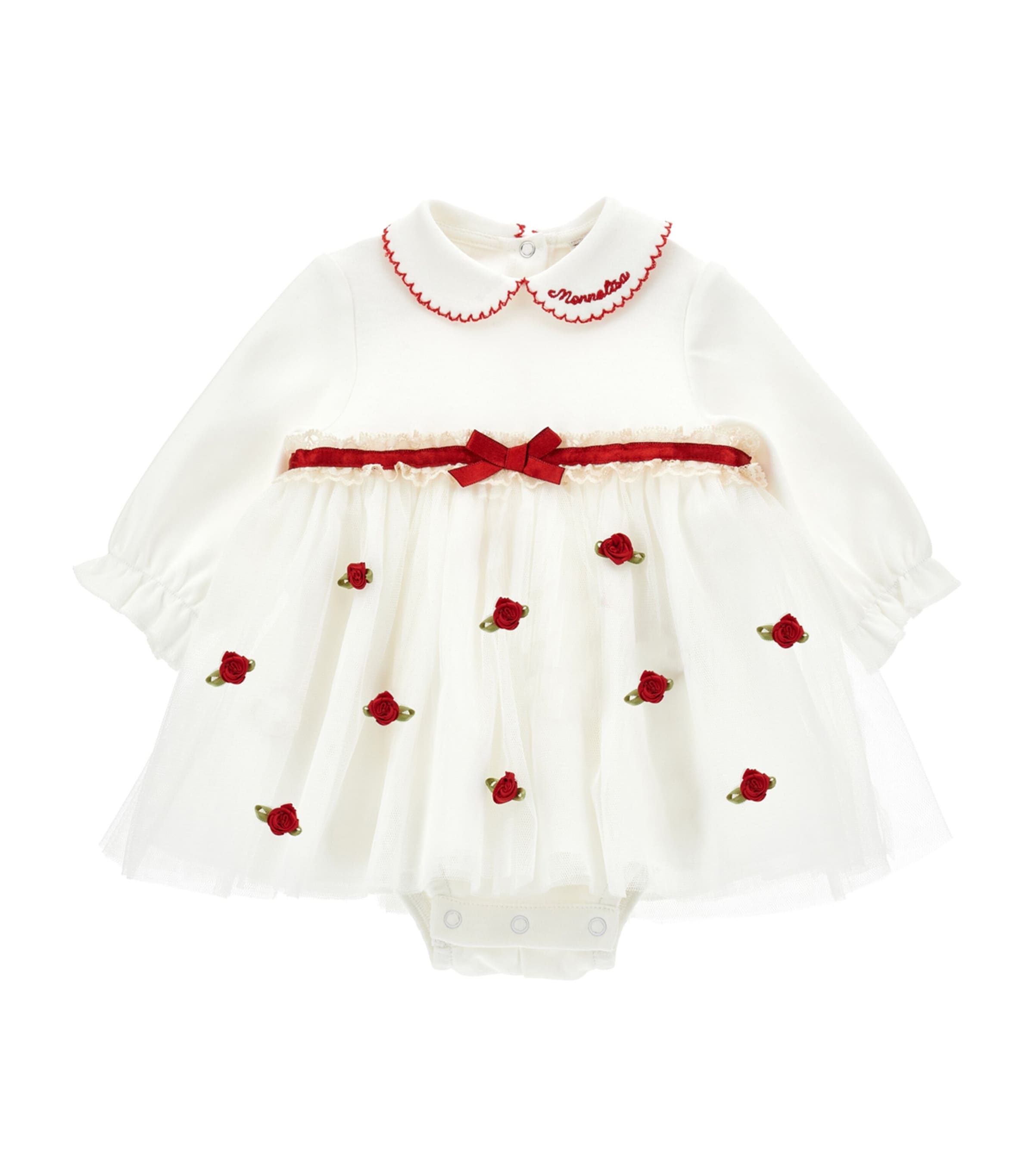 Monnalisa Cotton-tulle Rose Dress In White