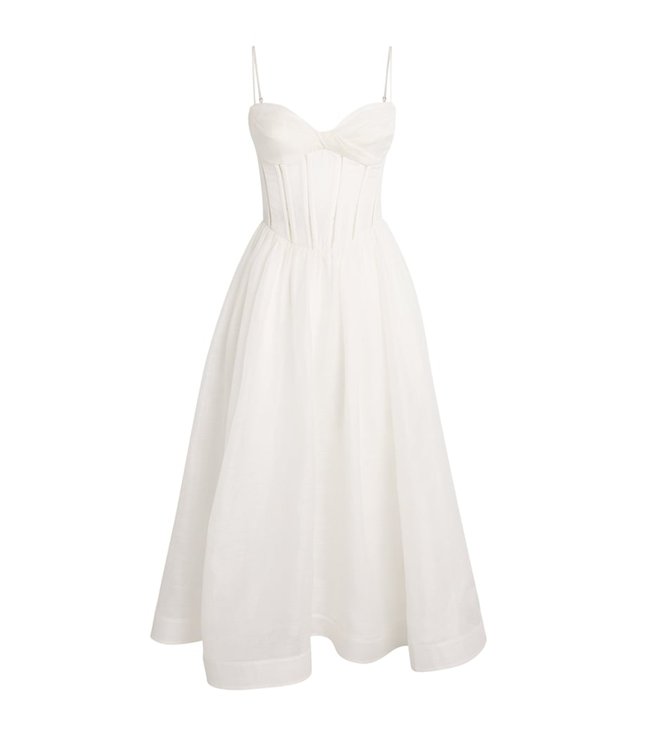 Zimmermann Womens Linen-Silk Luna Corset Midi Dress Ivory Image 1