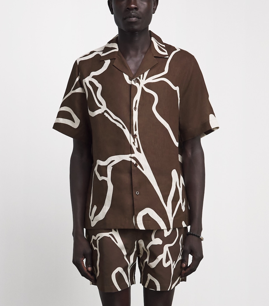 Frescobol Carioca Mens Linen Floral Roberto Shirt Cacao Image 4
