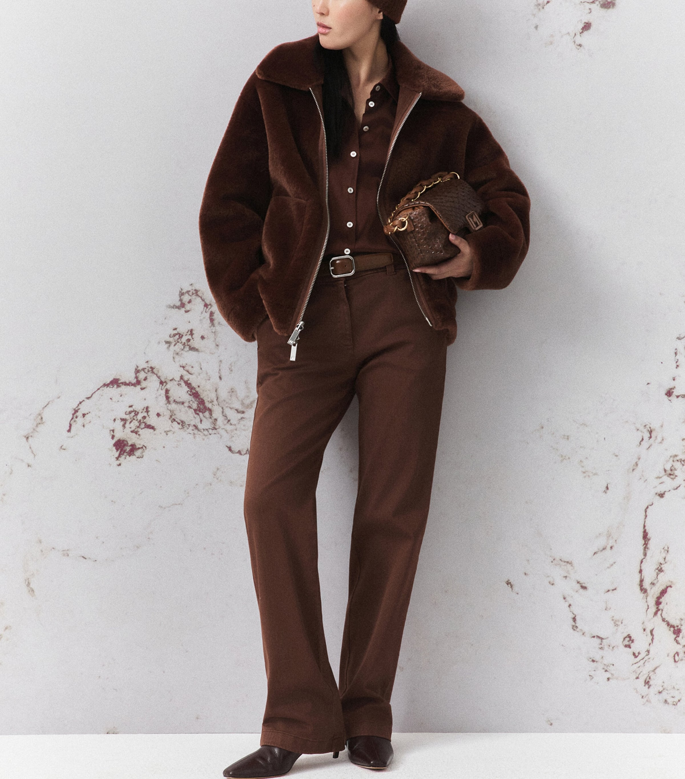 Marella Womens Twill Straight Trousers Caramel Image 2