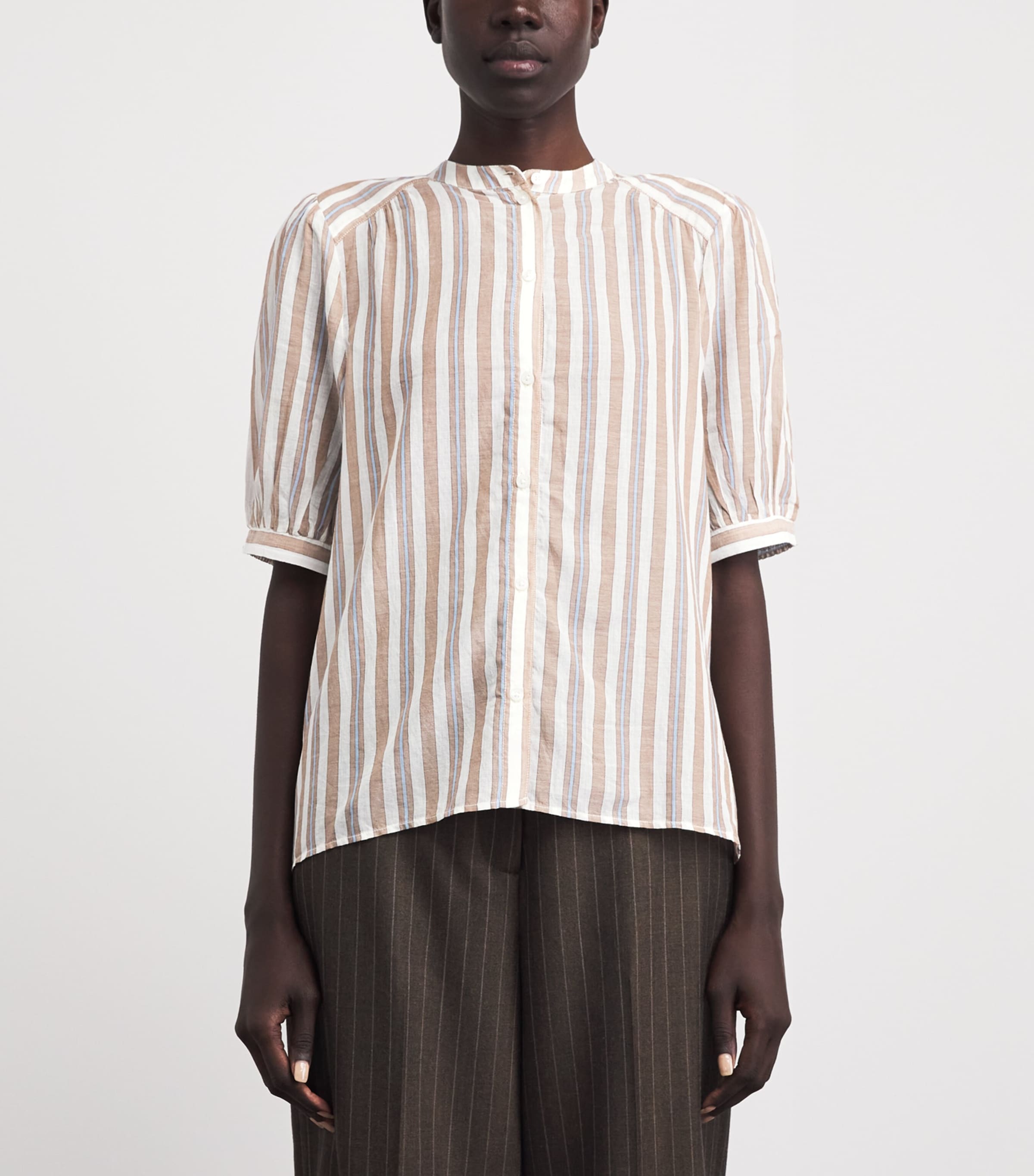 ME+EM Womens Stripe Blouse and Tie Brown Multi Image 4
